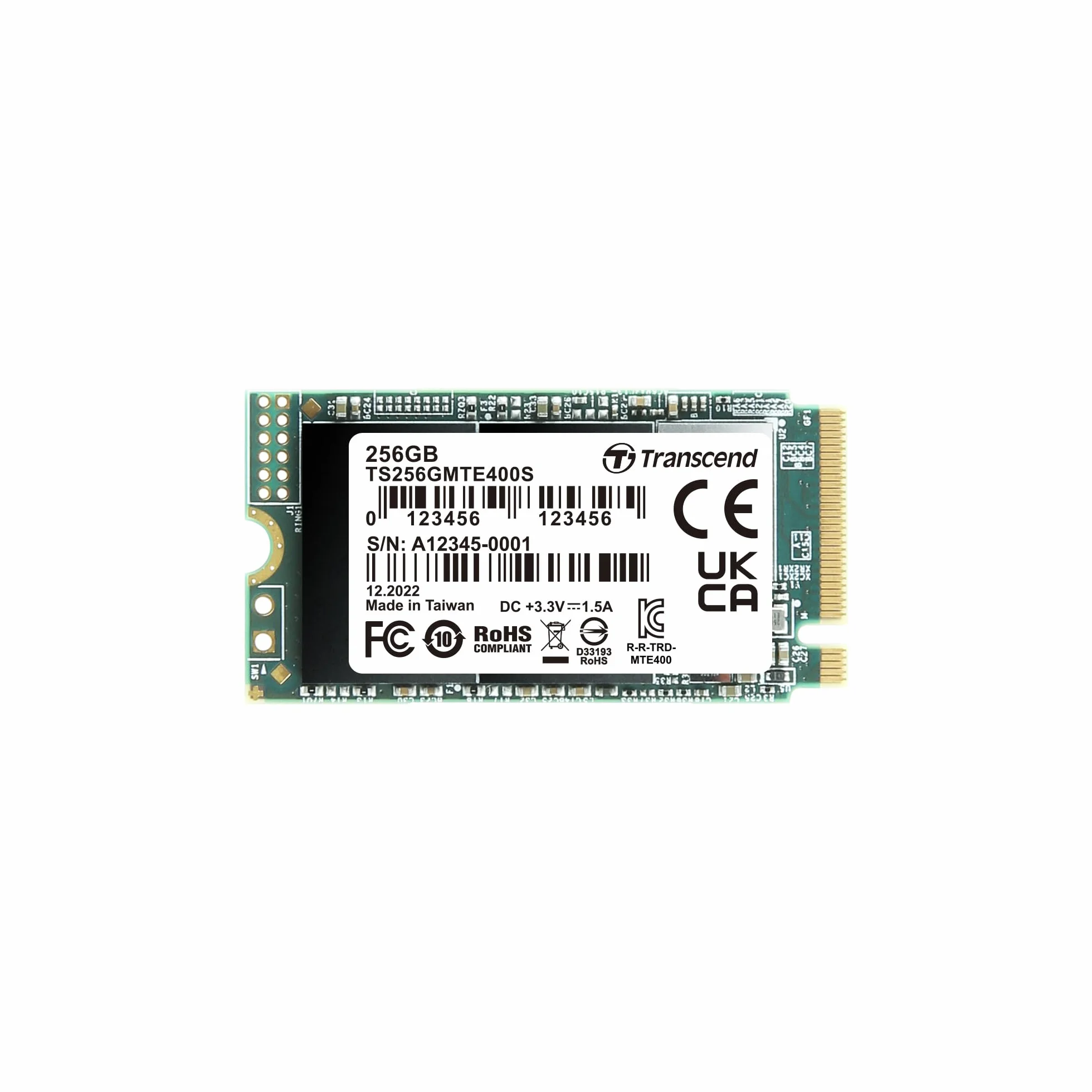 Transcend MTE400S 256 GB NVMe PCIe Gen3 x4 M.2 2242 Internal Solid State Drive (SSD) 3D TLC NAND (TS256GMTE400S)