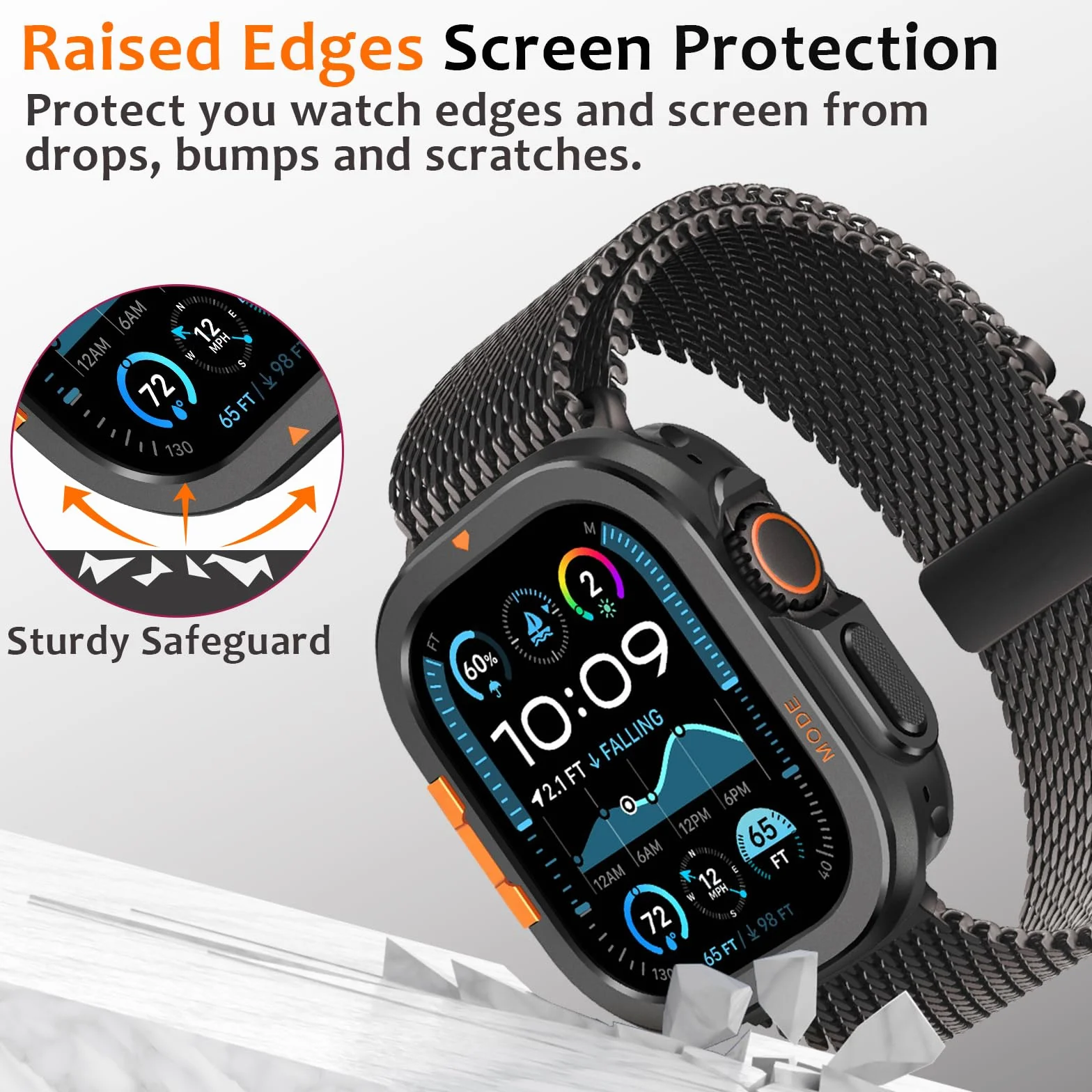 Amizee Metalowa obudowa kompatybilna z Apple Watch Ultra 3/2/1 49 mm z tylną pokrywą, wytrzymała ochrona przed zarysowaniami, ochrona przed zarysowaniami, osłona ekranu iWatch 49 mm, czarna