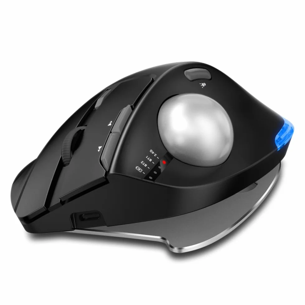 Bezprzewodowa mysz trackballowa, mysz Bluetooth, ładowalna, sterowanie kciukiem, 3 urządzenia, 4800 DPI, 8 klawiszy, ergonomiczna mysz bezprzewodowa do laptopa, komputera, tabletów
