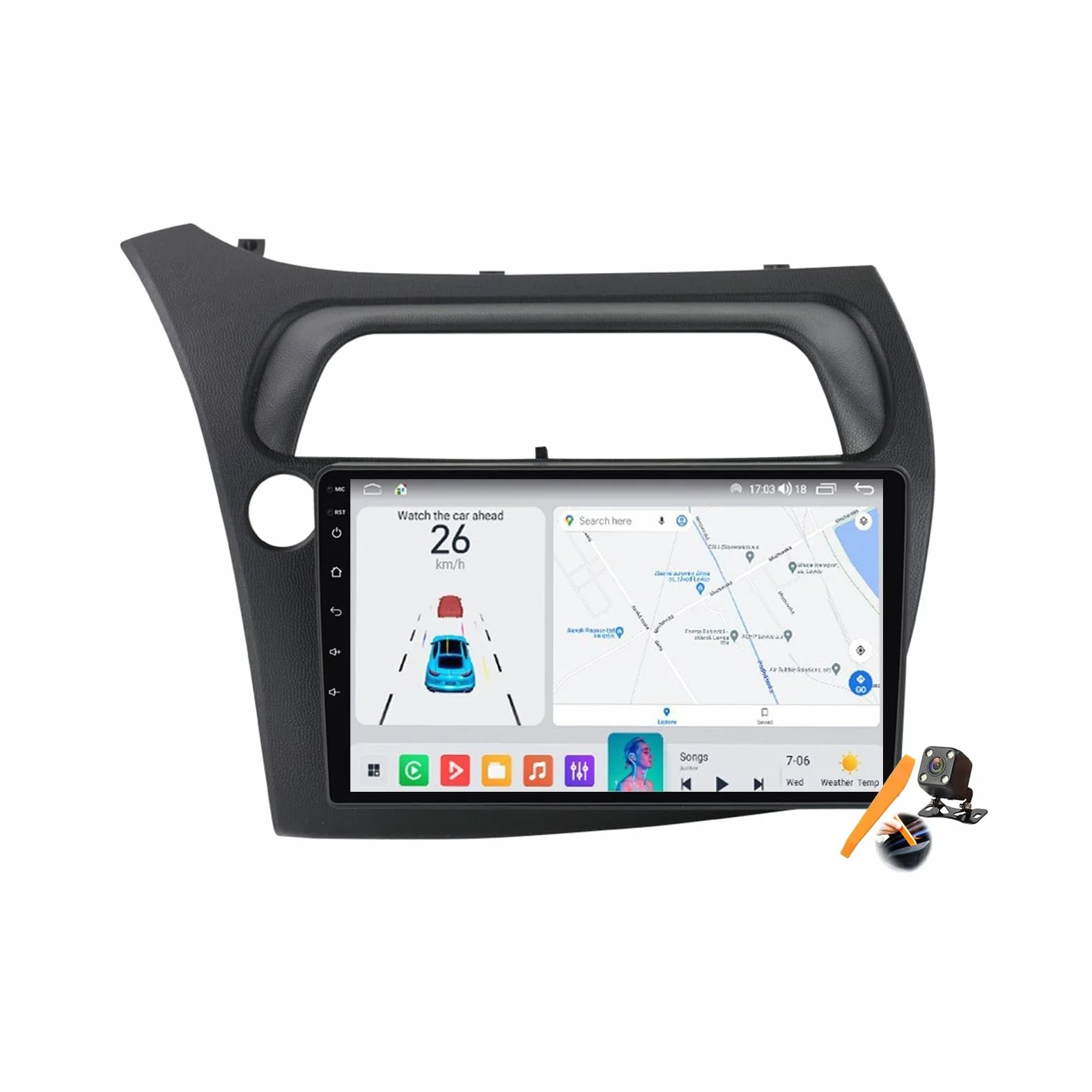 Y300s, YLOXFW Android 15.0 Stereo zamiennik dla Civic 2006-2011 Radio samochodowe z nawigacją GPS 9-calowy przenośny odtwarzacz multimedialny DVD Odbiornik FM BT z Android Auto CarPlay