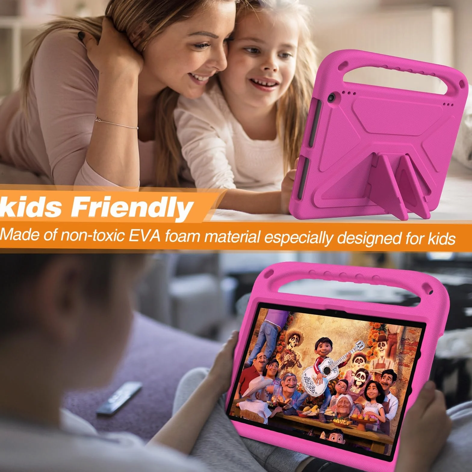 Pokrowiec na tablet Kompatybilny z Kindle Fire HD10 2023, amortyzujący wstrząsy, z uchwytem, ​​EVA, uchwytem, ​​solidne etui na tablet dla dzieci, lekkie(Rose Red)
