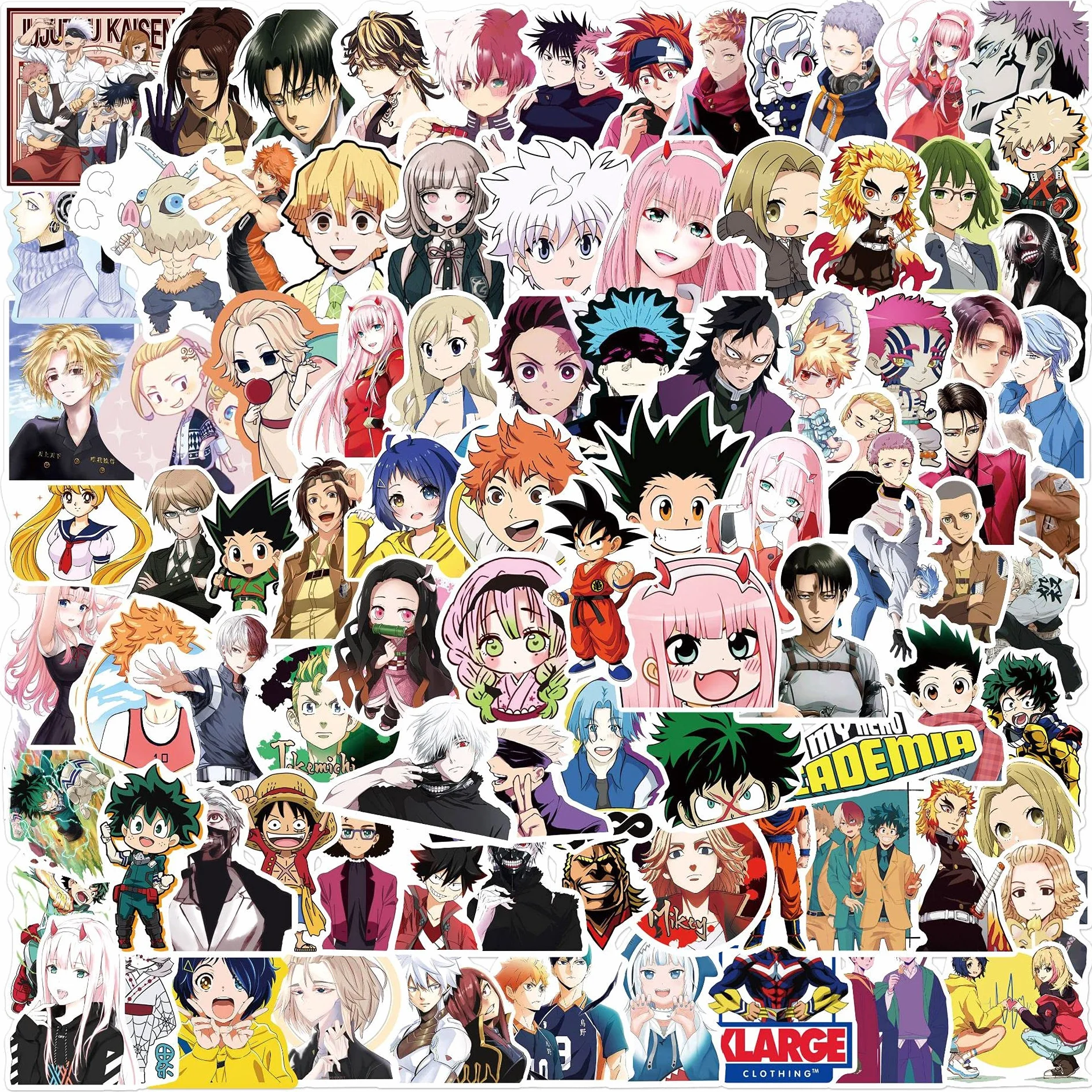 100 sztuk Anime mieszane naklejki na walizkę deskorolka laptop butelki na wodę samochód nastolatki chłopcy dziewczęta wodoodporna naklejka