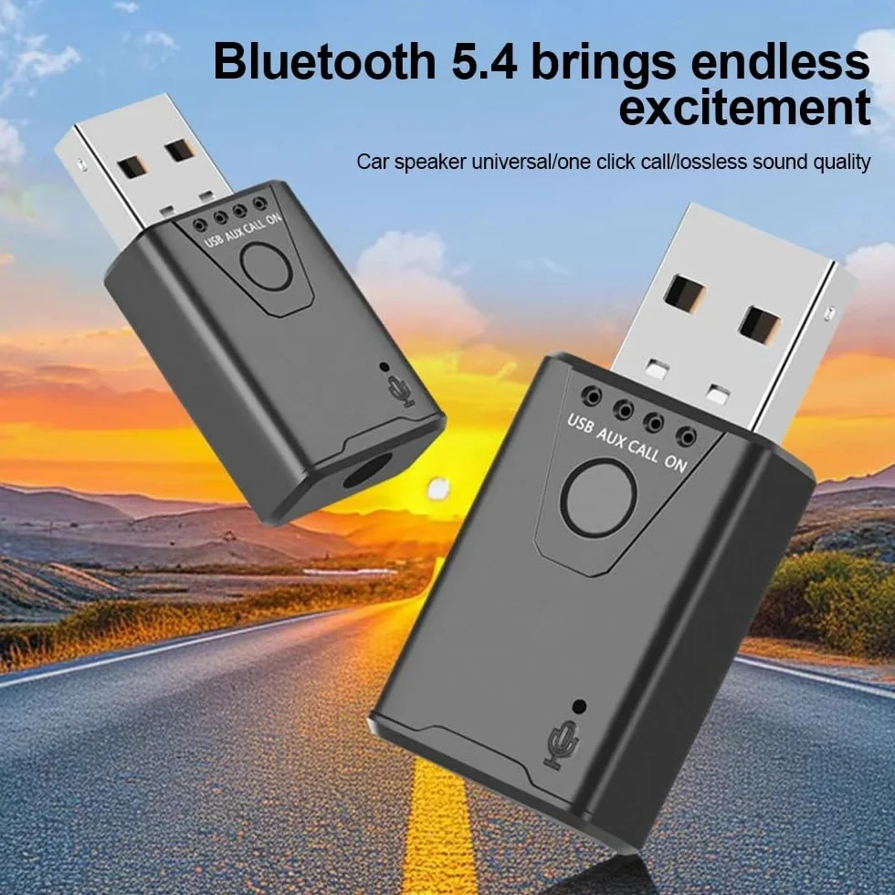 USB Bluetooth 5.4 odbiornik audio, Bluetooth Dongle, Stereo 3,5 mm AUX bezprzewodowy adapter USB do zestawu samochodowego TV PC słuchawki