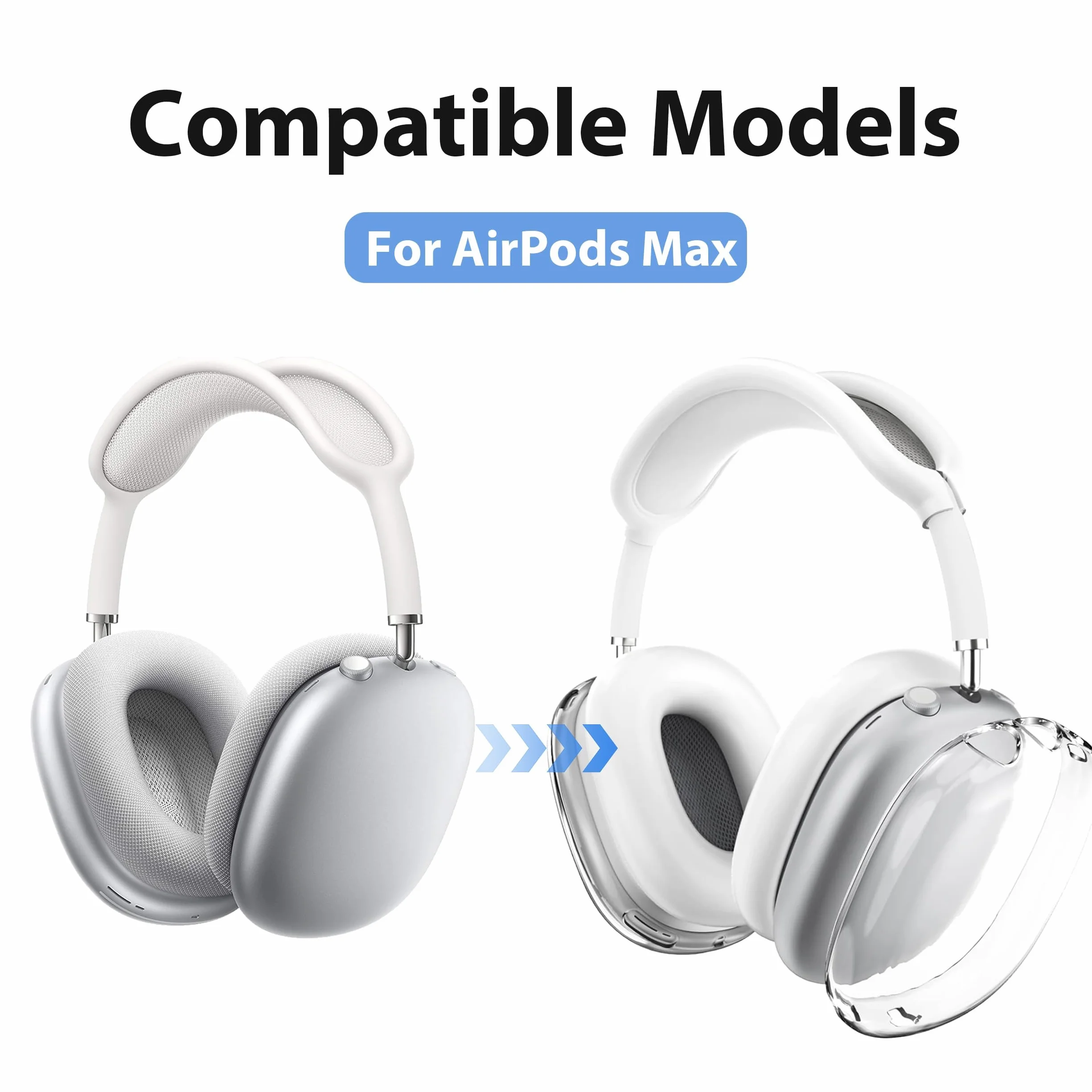 Pokrowiec ochronny AirPods Max, etui TPU + silikonowe nauszniki, biały