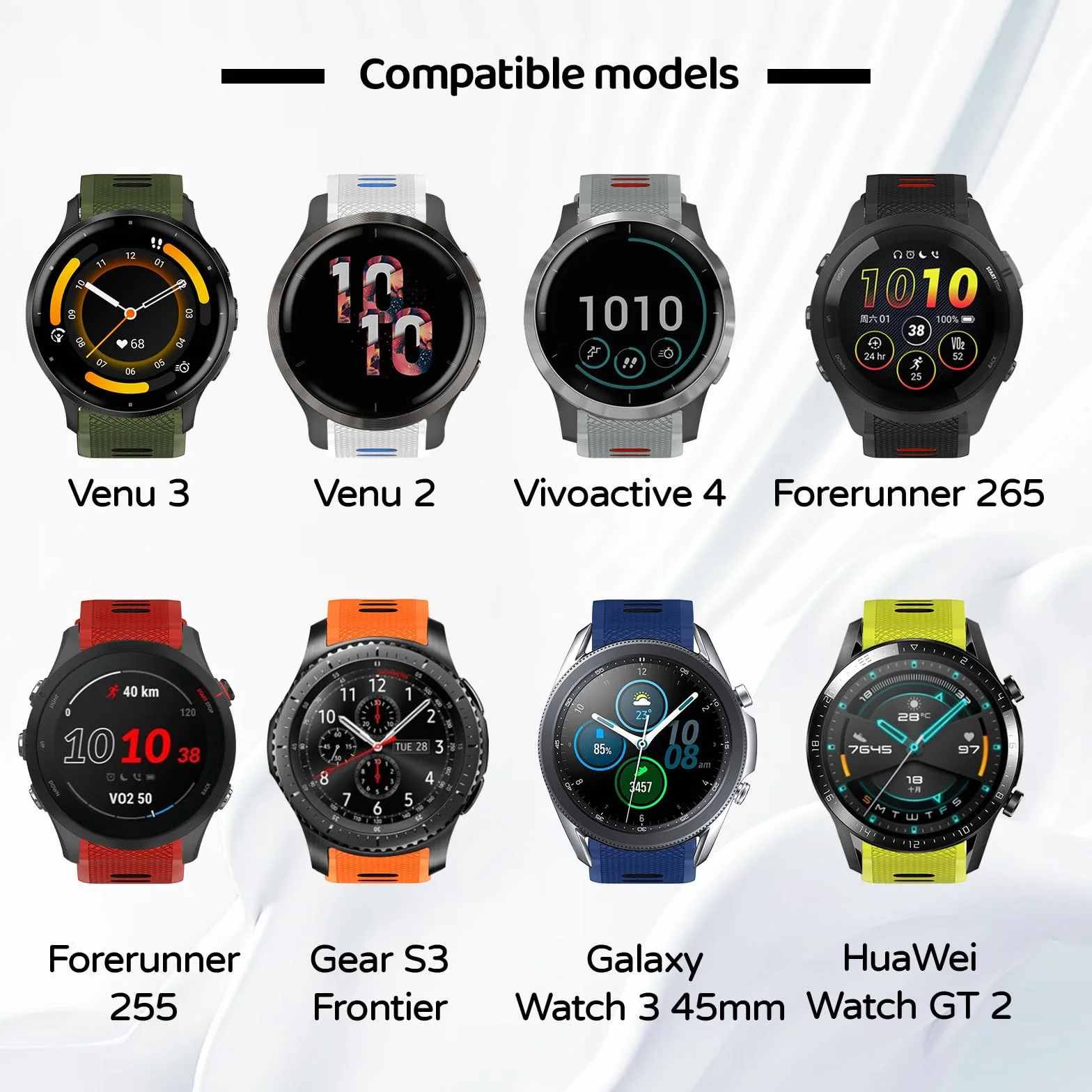 Pasek do zegarka Garmin Forerunner 265, Forerunner 255, Vivoactive 4, Venu 3, Venu 2, silikonowy pasek zastępczy, 22 mm