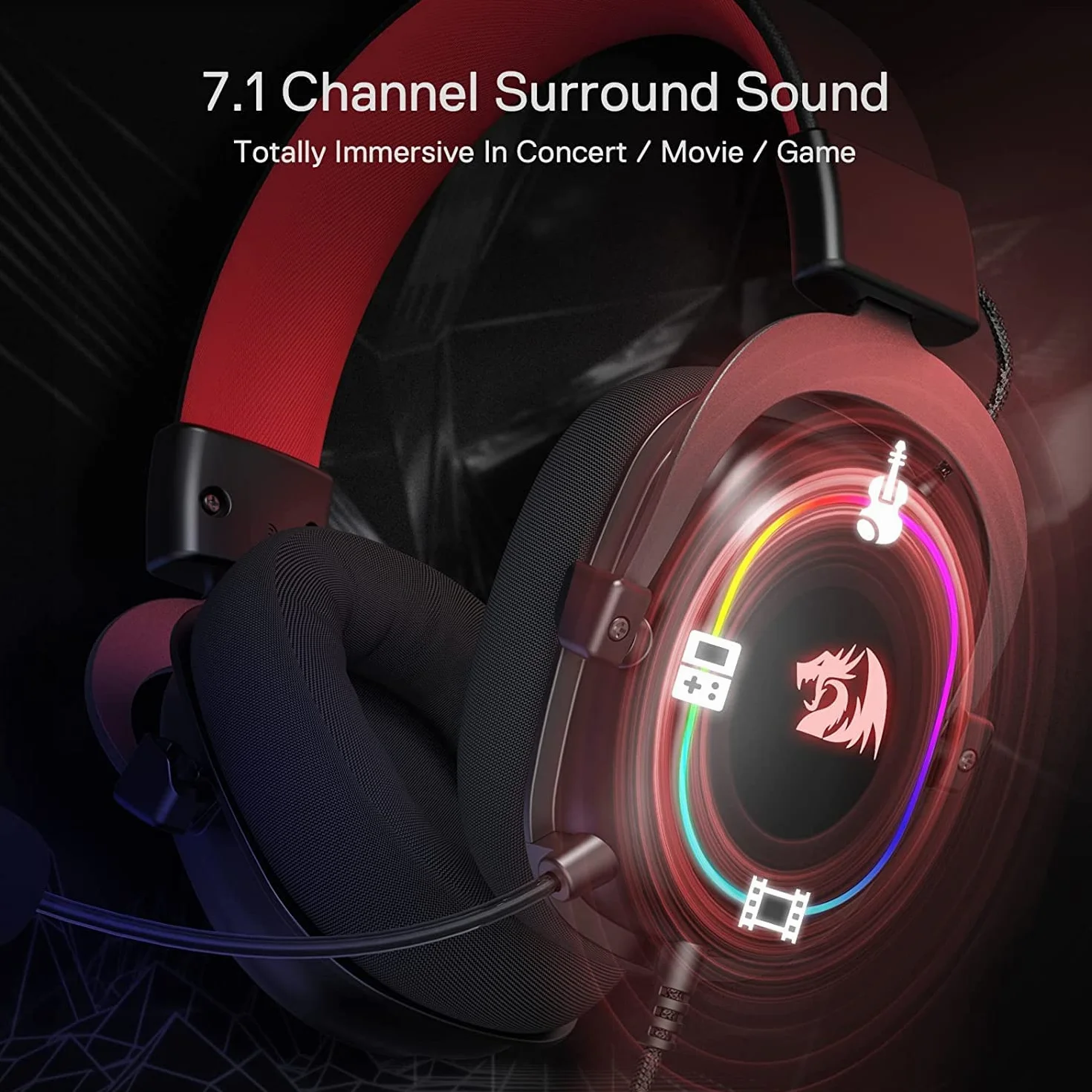 Redragon H510 Zeus Przewodowy zestaw słuchawkowy do gier - dźwięk przestrzenny 7.1 - Nauszniki z pianki Memory - Sterowniki 53 MM - Odłączany mikrofon - Słuchawki międzyplatformowe (RGB)