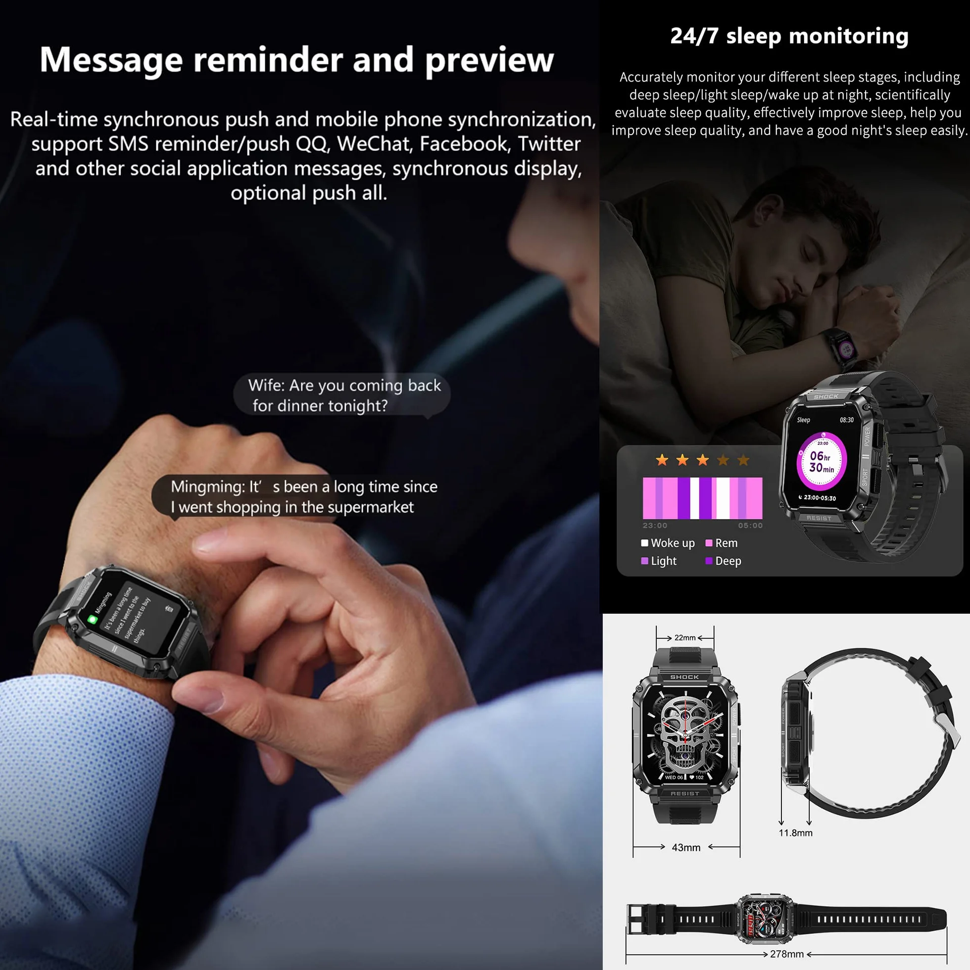 Smartwatch Męski Inteligentny Zegarek Który Może Wykonywać i Odbierać Połączenia 1,95” Fitness Tracker 123 Sportowych Wodoodpornością 5ATM Asystent Głosowy AI dla telefonów z Android iOS (czarny)