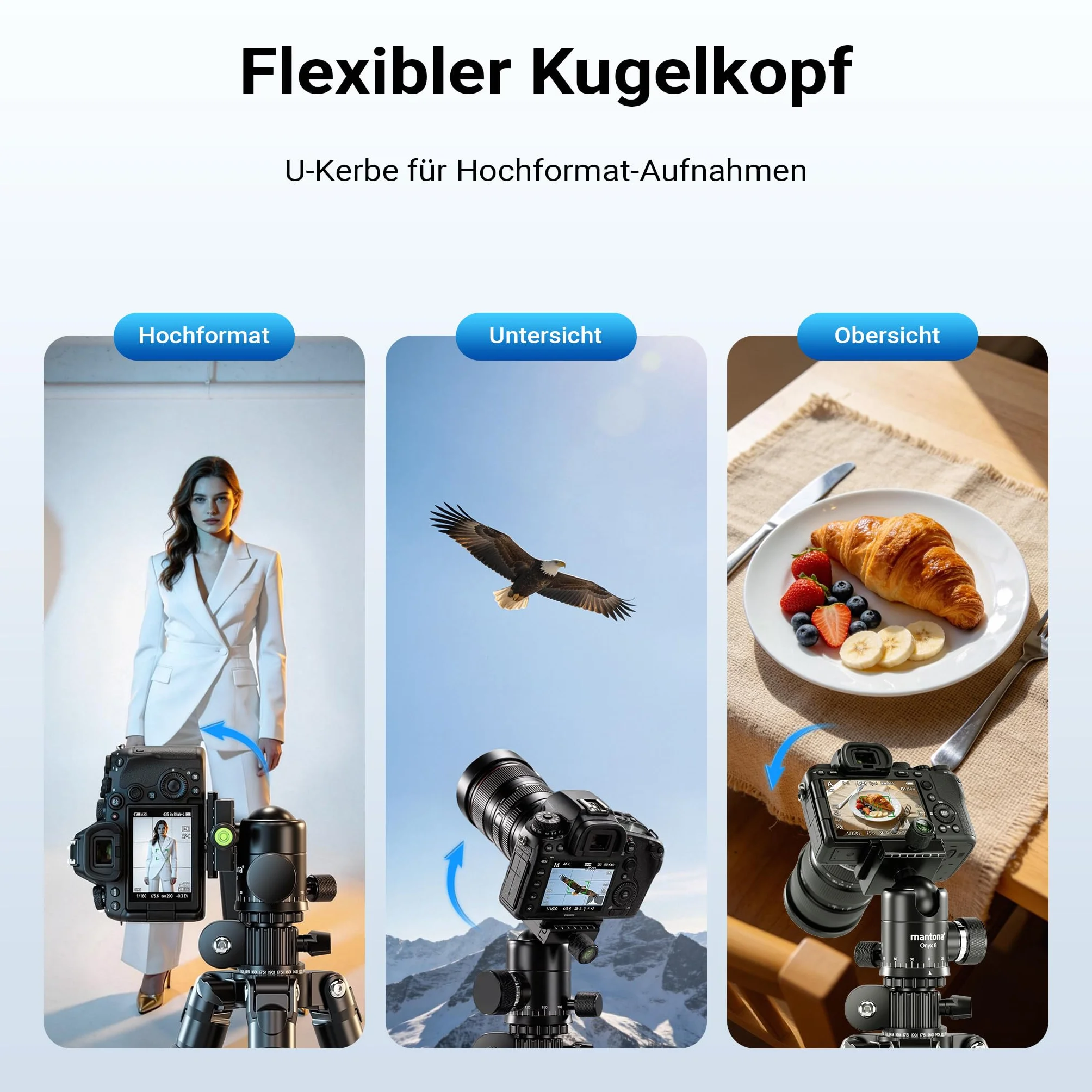 Mantona Zestaw statyw fotograficzny Kodiak L 284 + głowica do statywu Onyx 8, aluminiowy statyw z głowicą kulową i szybkozłączką Arca-Swiss