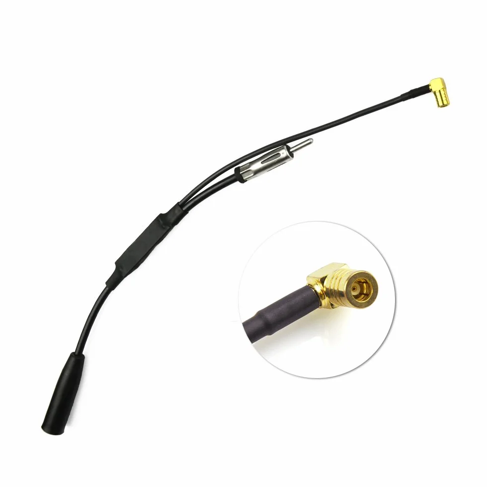 Eightwood Adapter anteny radia samochodowego kabel DIN żeński na DIN męski + złącze SMB 12 V + aktywny AM FM DAB rozdzielacz sygnału wzmacniacz sygnału anteny samochodowej zamiennik na rynku wtórnym
