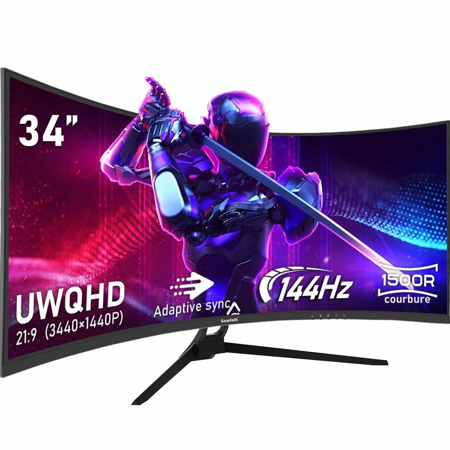 Gawfolk Ultra duży ekran PC 34 cale 1500R zakrzywiony 144 Hz monitor komputerowy do gier, 21:9 UWQHD (3440 x 1440), adaptacyjna synchronizacja, HDR, 178°, kąt widzenia, DisplayPort, HDMI, VESA 75 x 75