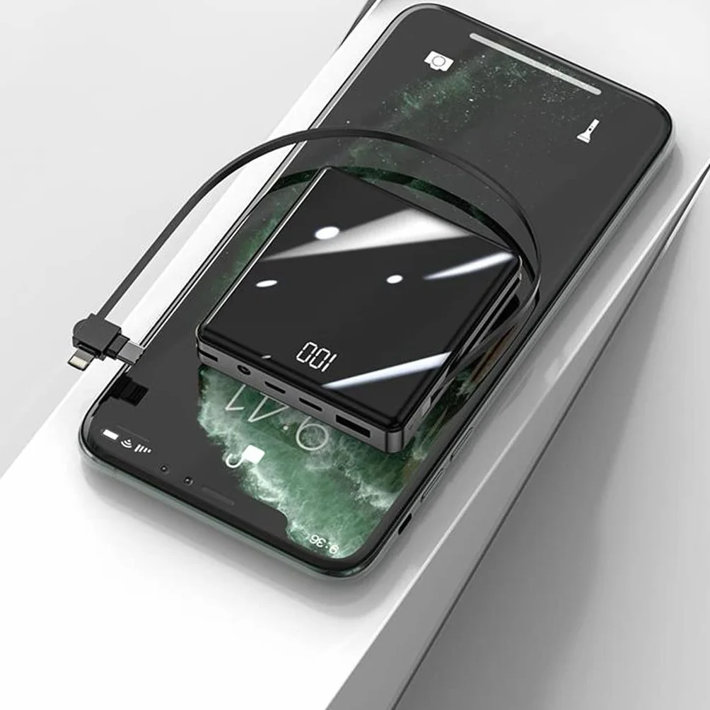 Powerbank Trzy w jednym Powerbank z własnym kablem 20000mAh szybkie ładowanie przenośny zasilacz (kolor: zielony, rozmiar: 20000mAh)