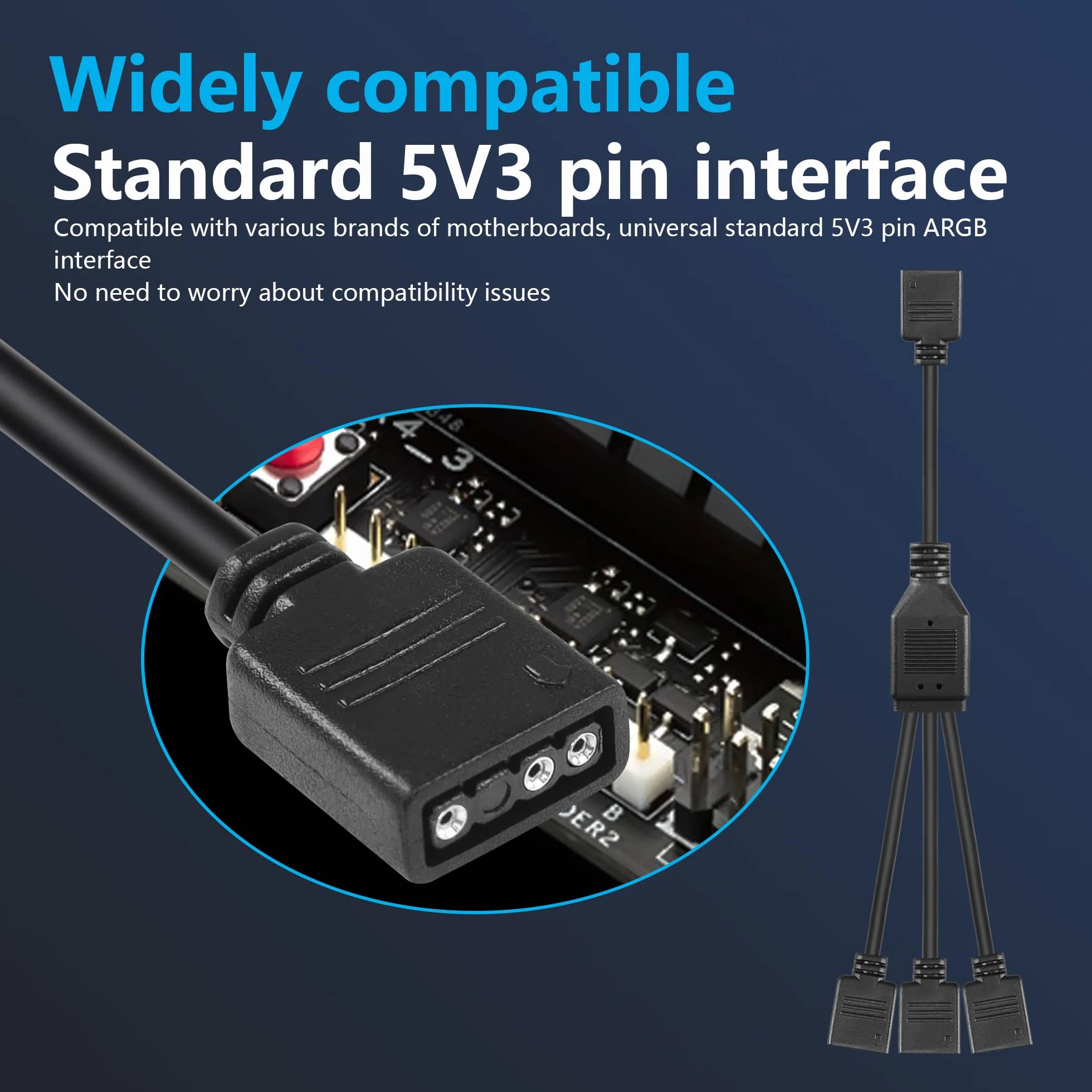 CERRXIAN 2 x kabel rozdzielający ARGB 5 V, 3-pinowy, 1-do 3 5 V, 3-pinowy, z męskimi pinami, 1 gniazdo na 3 gniazda, kabel przedłużający 3-pinowy HUB do taśm ARGB LED, wentylatorów ARGB itp. (1 do 3F)