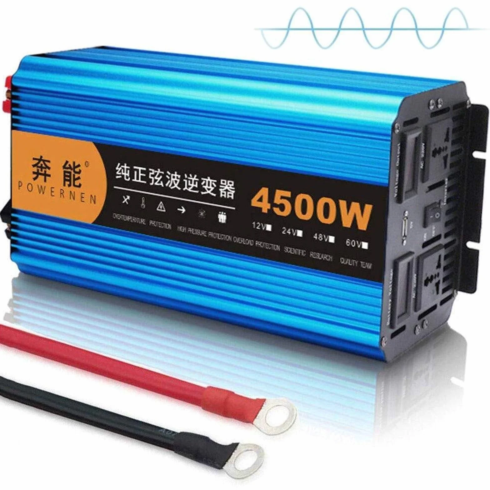 3000W / 4500W / 6000W / 8000W / 12000W Przetwornica prądu Konwerter 12V 24V 230V Czysta fala sinusoidalna z 2 wtyczkami AC i 1 portami USB, wskaźnik napięcia LCD (kolor: 4500w