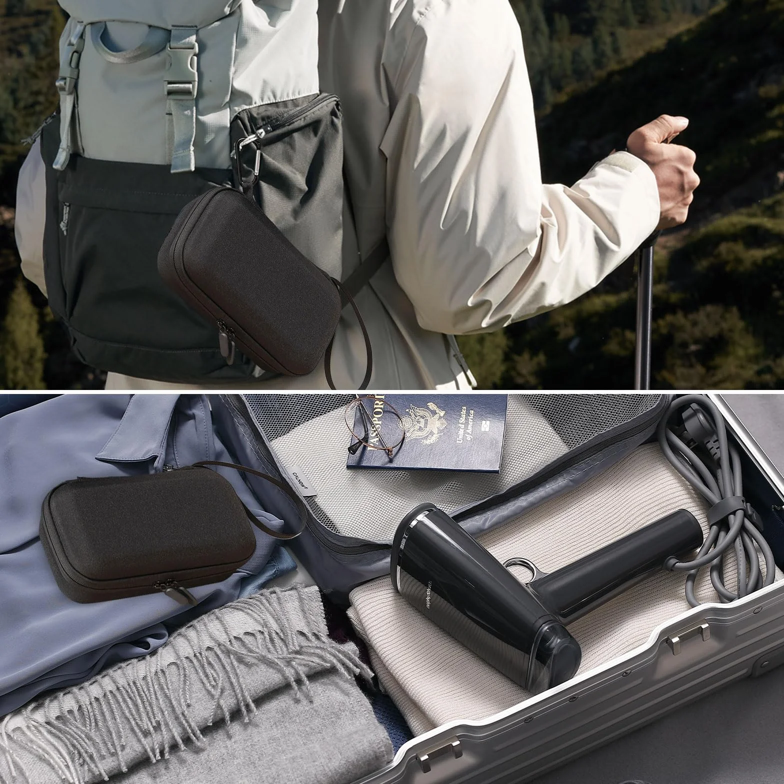 Osmo Mobile 7 Case, DJI OM 7/OM 7P Gimbal Case, przenośna torba do przechowywania PU do Osmo Mobile 7 i 7P Stabilizator Akcesoria, jasnoszara, czarny, 23 x 13 x 7.5 cm, Classic