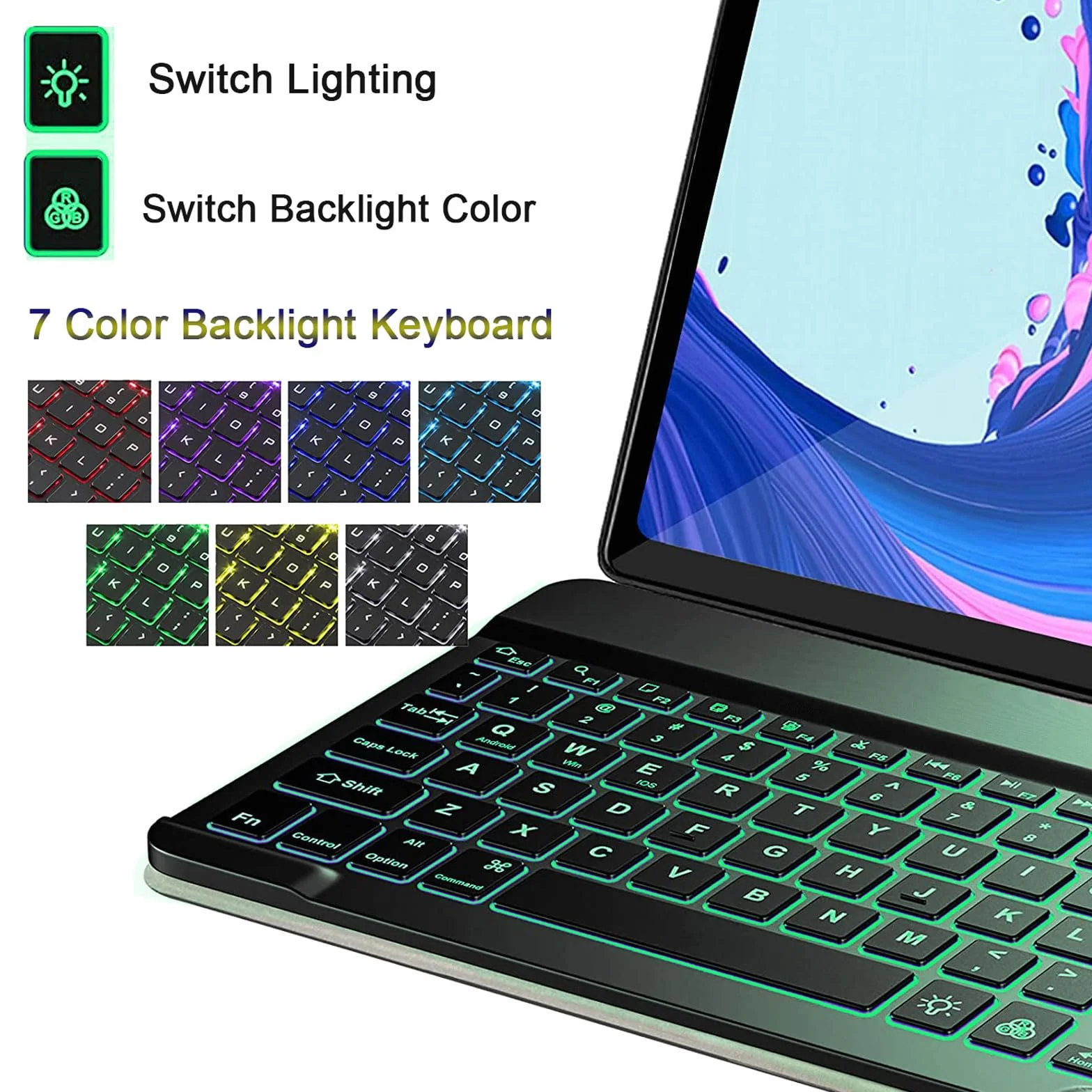 Etui na klawiaturę z myszą do Xiaomi Pad 6/Pad 6 Pro 11 cali z 2023 r., 7 kolorów podświetlanej bezprzewodowej klawiatury Bluetooth, magnetycznie odłączanej klawiatury, lekkie etui Folio,Black