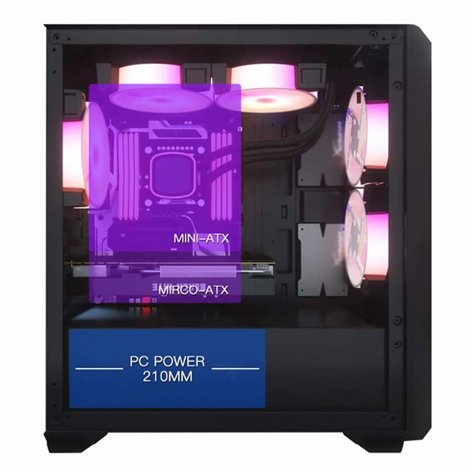 Obudowa komputera stacjonarnego, Boki ze szkła hartowanego, 5 wentylatorów, Listwa świetlna RGB, Obsługuje ITX/M-ATX, Obsługuje chłodzenie wodne (Size : Style 1)