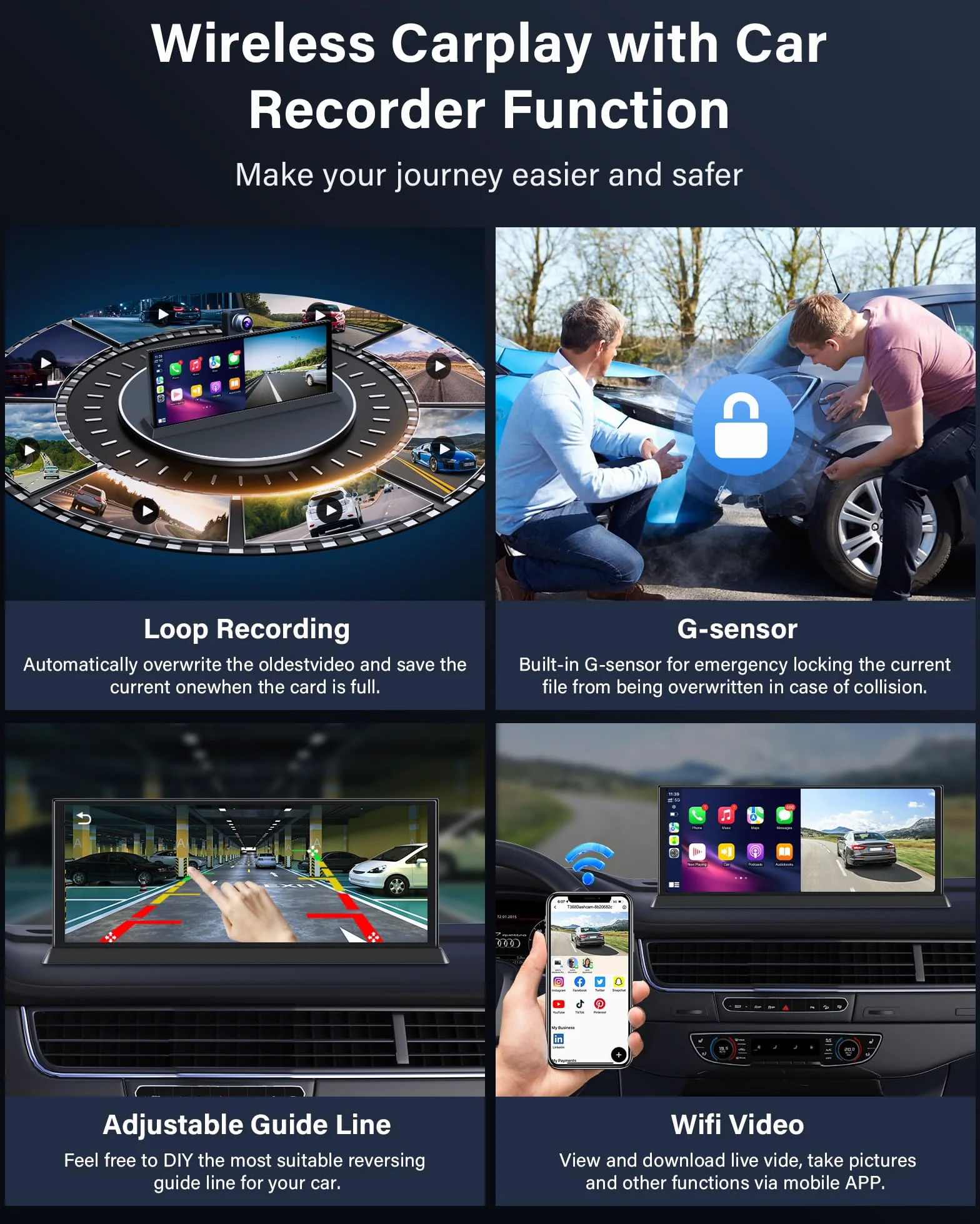 11,3 cala ekran samochodowy z Androidem samochodem z uchwytem, obracany o 350° 4K ekran samochodowy bezprzewodowy podwójny Bluetooth Siri G-oogle