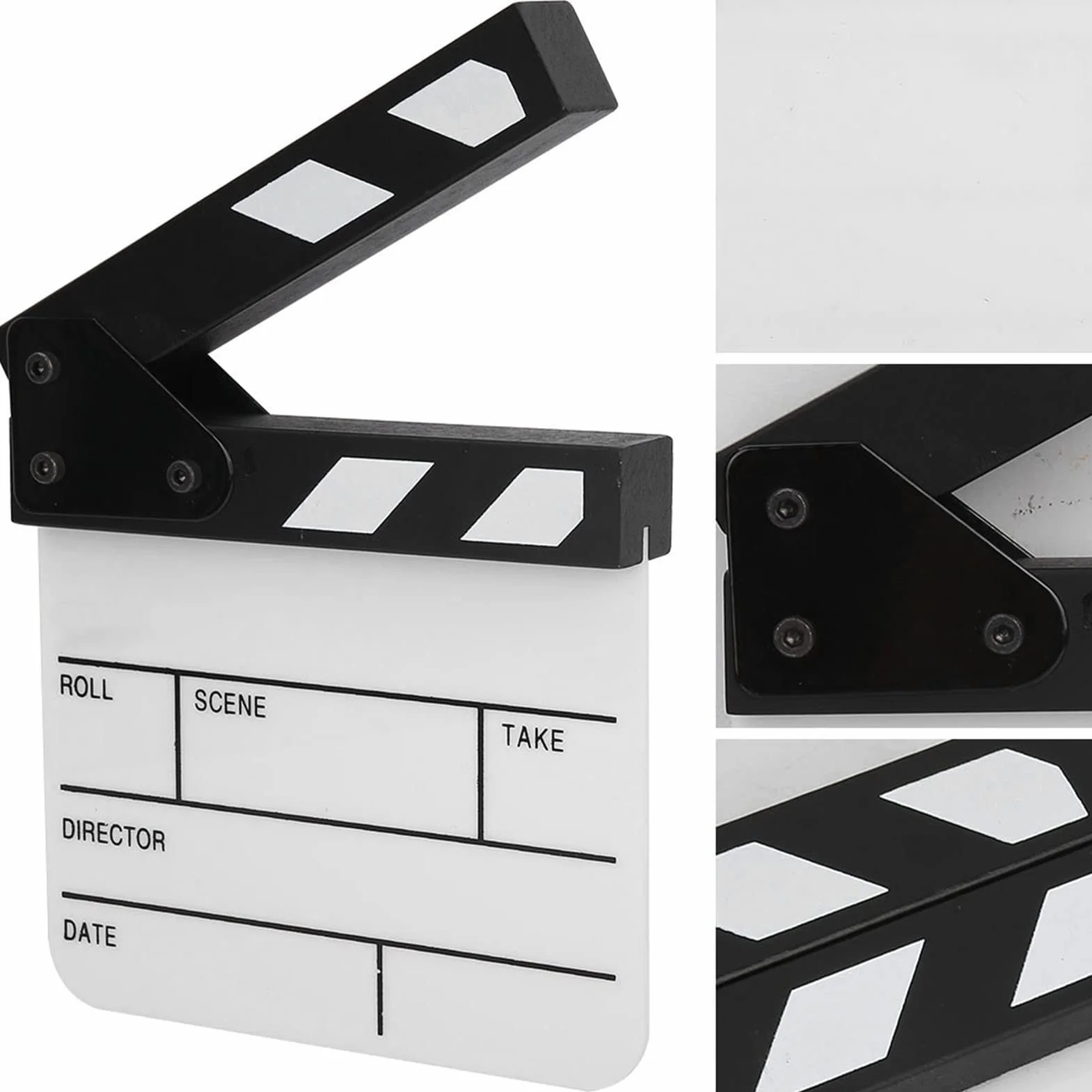 Clapperboard Mini wysokiej jakości 3mm gruba akrylowa tablica memo, scena reżyserska Clapperboard Movie Action Board For Director Movie Video Rekwizyty Dekoracje rodzinne Seriale telewizyjne (czarno-białe)