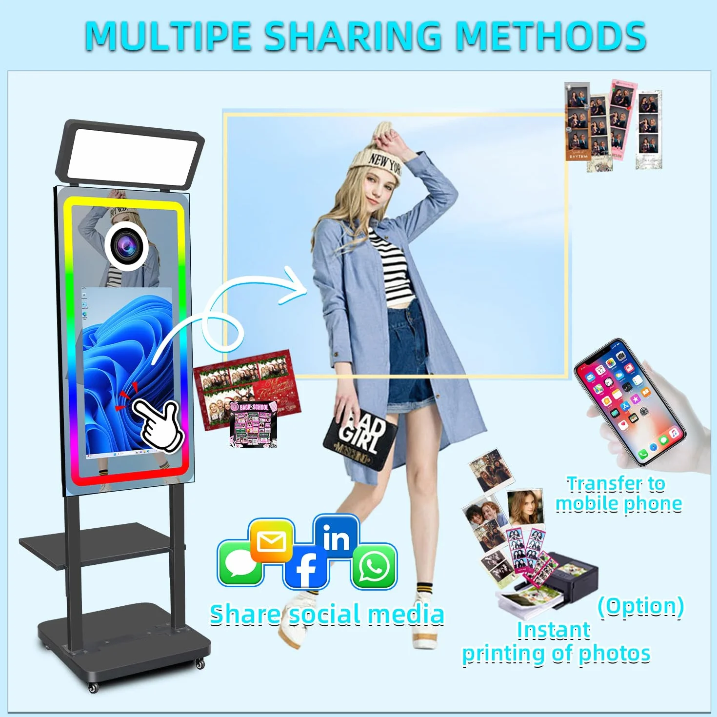 21,5 calowy Ekran Dotykowy Lustro Magiczne do Fotobudki, Maszyny do Fotobudki z Aparatem, Aparat do Fotobudki, na Wesela, Boże Narodzenie, Wydarzenia Firmowe(Black, Photo Booth with Camera)
