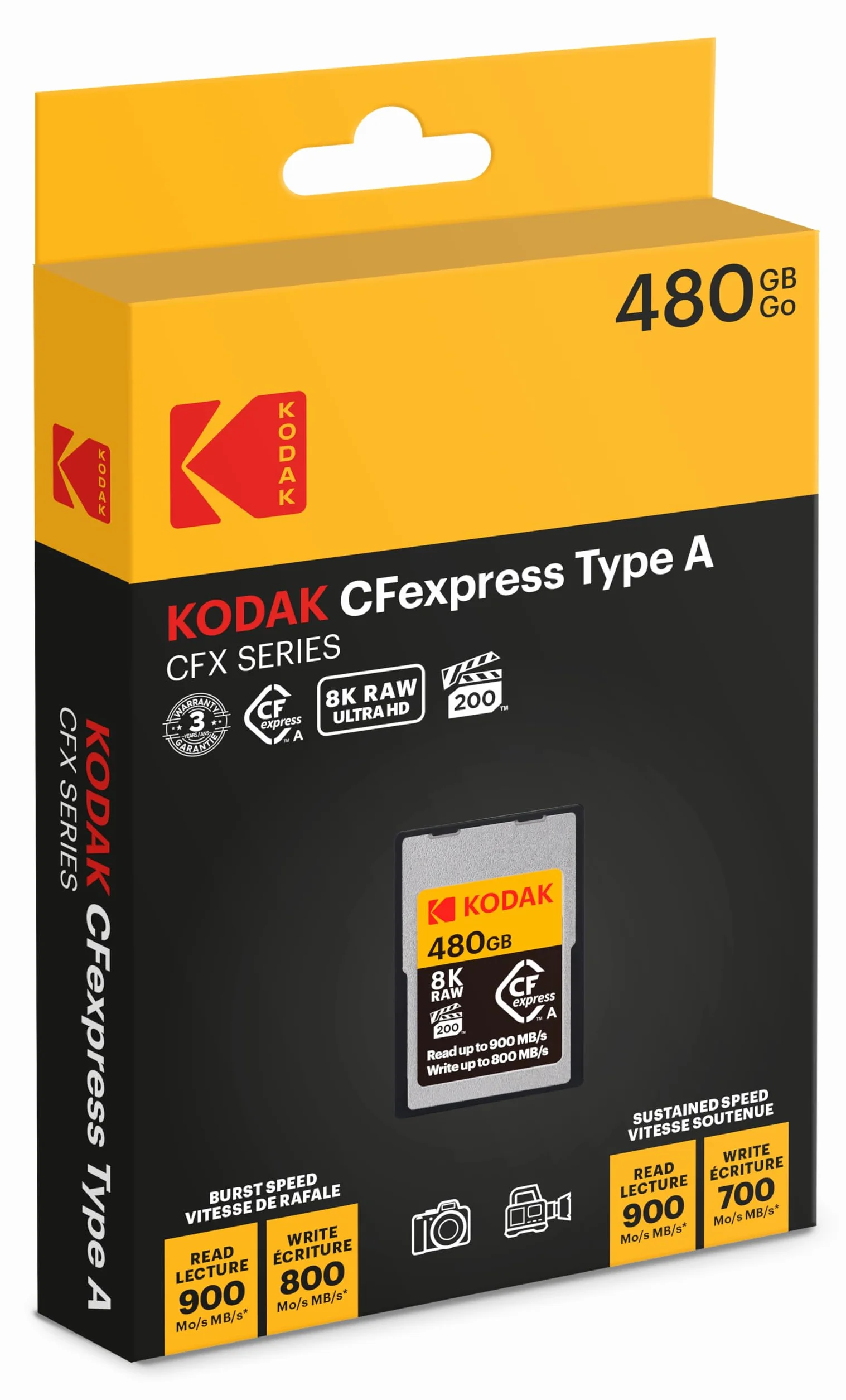 Kodak - Karta CFexpress typu A 480GB - duża prędkość 1700 MBps - Kompatybilna z aparatami fotograficznymi i wideo 8K/4K - 6 g - Niezawodne i szybkie przechowywanie dla profesjonalistów