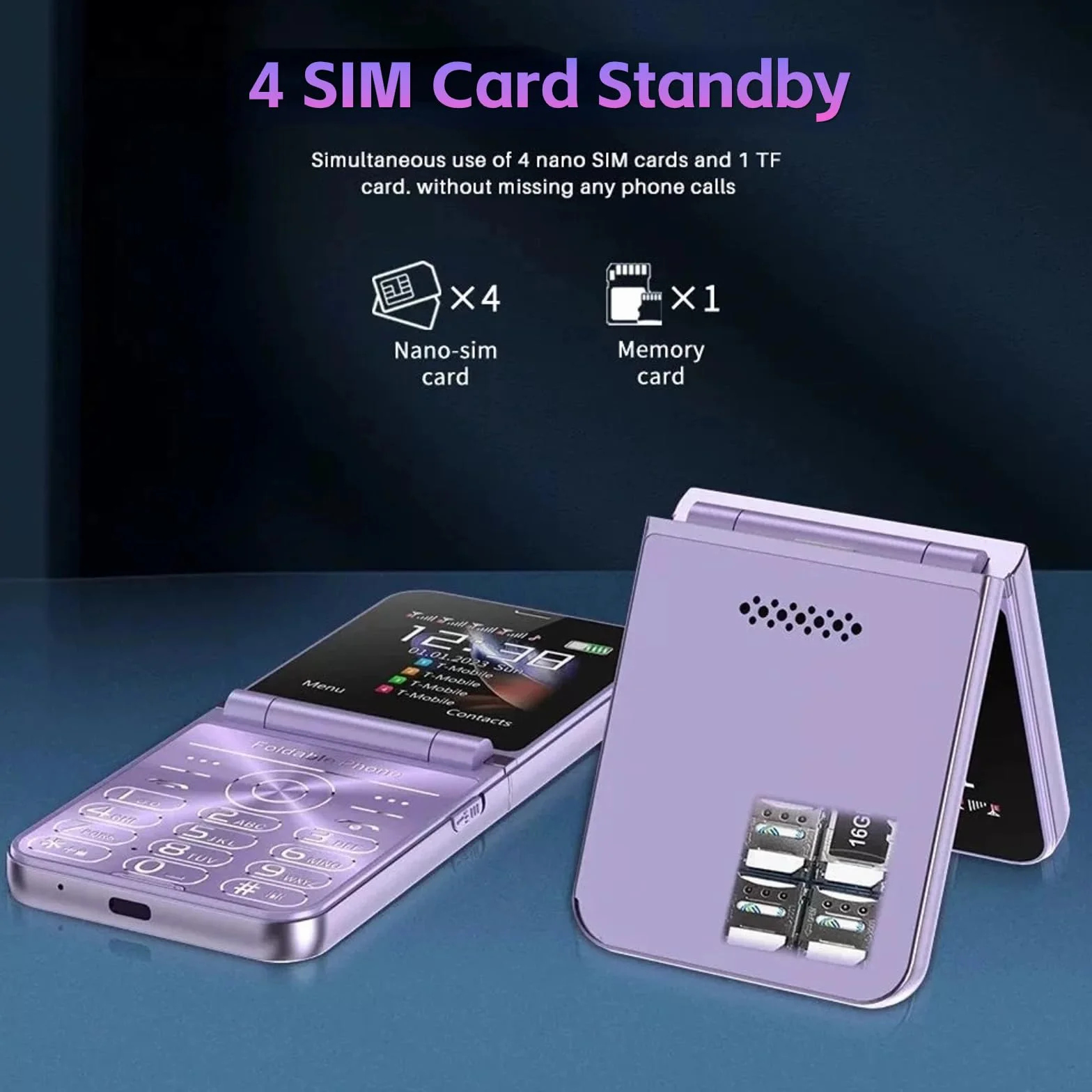 Telefon komórkowy dla seniorów z klapką, konstrukcja z klapką, podwójny ekran, duże przyciski, szybkie wybieranie, czysty dźwięk, kamera HD, latarka LED (niebieska)