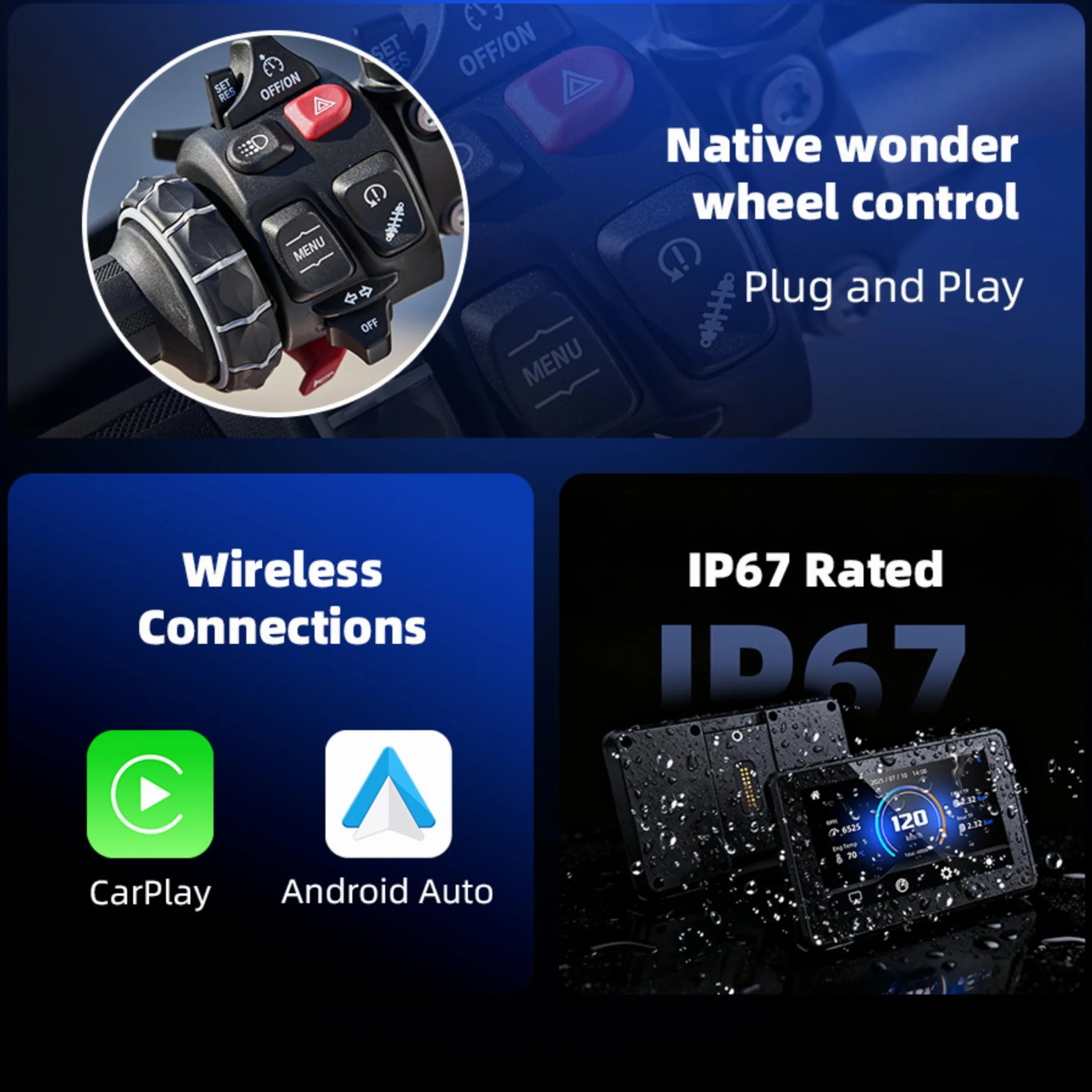 5-calowy ekran CarPlay do motocykla BMW, sterowanie Wonder Wheel, CANBUS Plug & Play, bezprzewodowy Apple CarPlay i Android Auto, wodoodporny ekran GPS