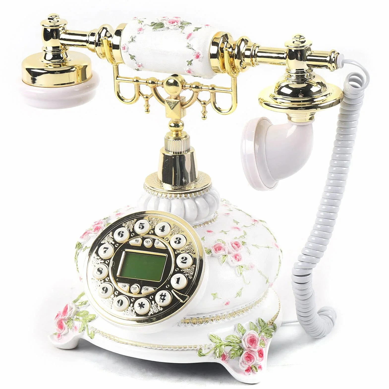 Telefon w stylu vintage, staromodny telefon stacjonarny, stały cyfrowy antyczny telefon stacjonarny do domu, kawiarni, biura, hoteli (A)