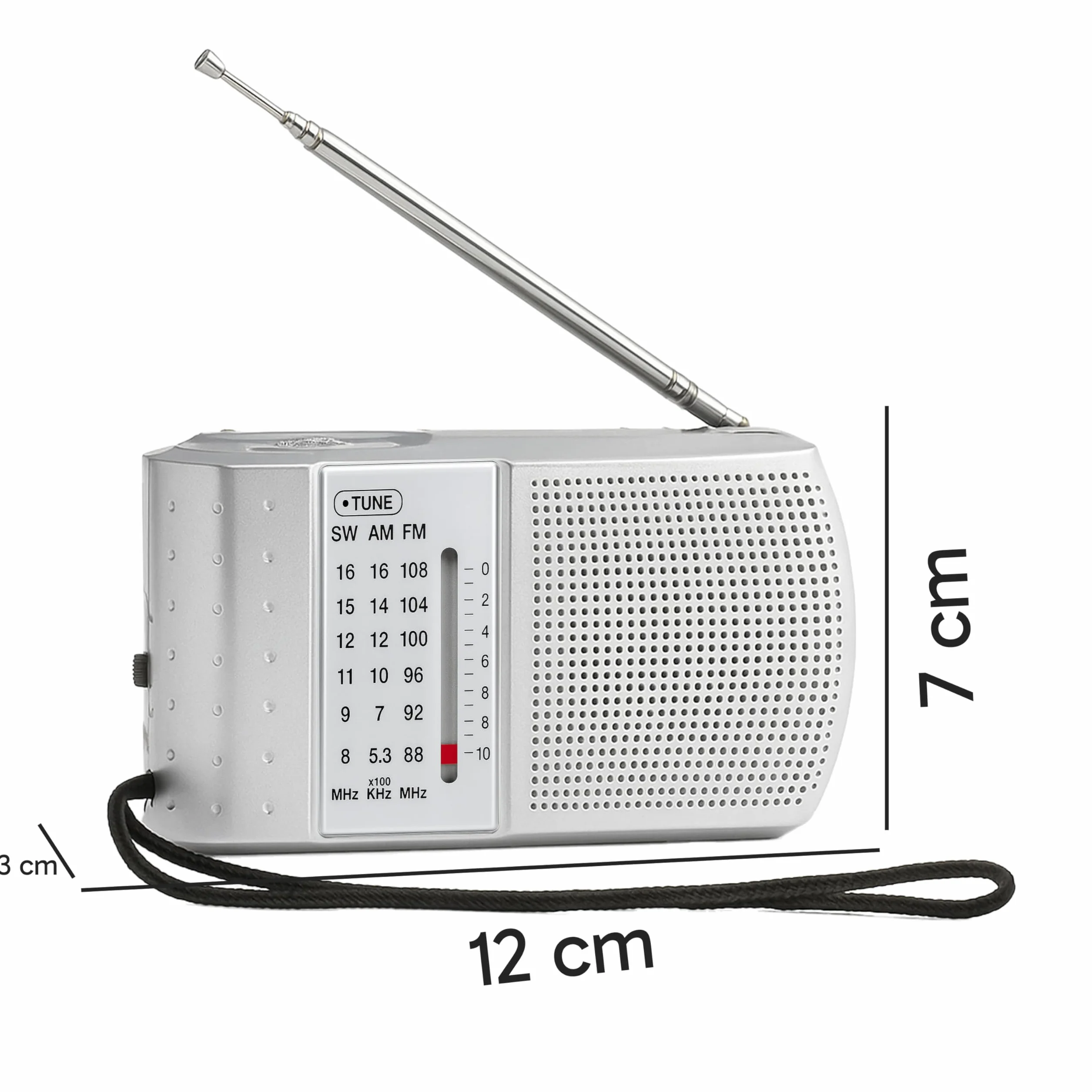 Retoo Przenośne radio FM AM SW z anteną teleskopową, głośnik 2,5", srebrne