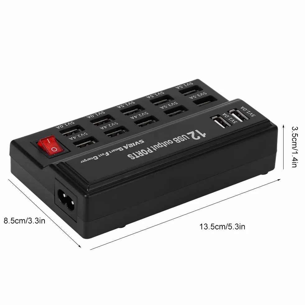 12-portowa Ładowarka USB z Inteligentnym Szybkim Ładowaniem dla Wielu Urządzeń, Ładowarka Do Telefonu Komórkowego, Tabletu, Laptopa, Wentylatora - Idealna Do Domu, Biura i Podróży