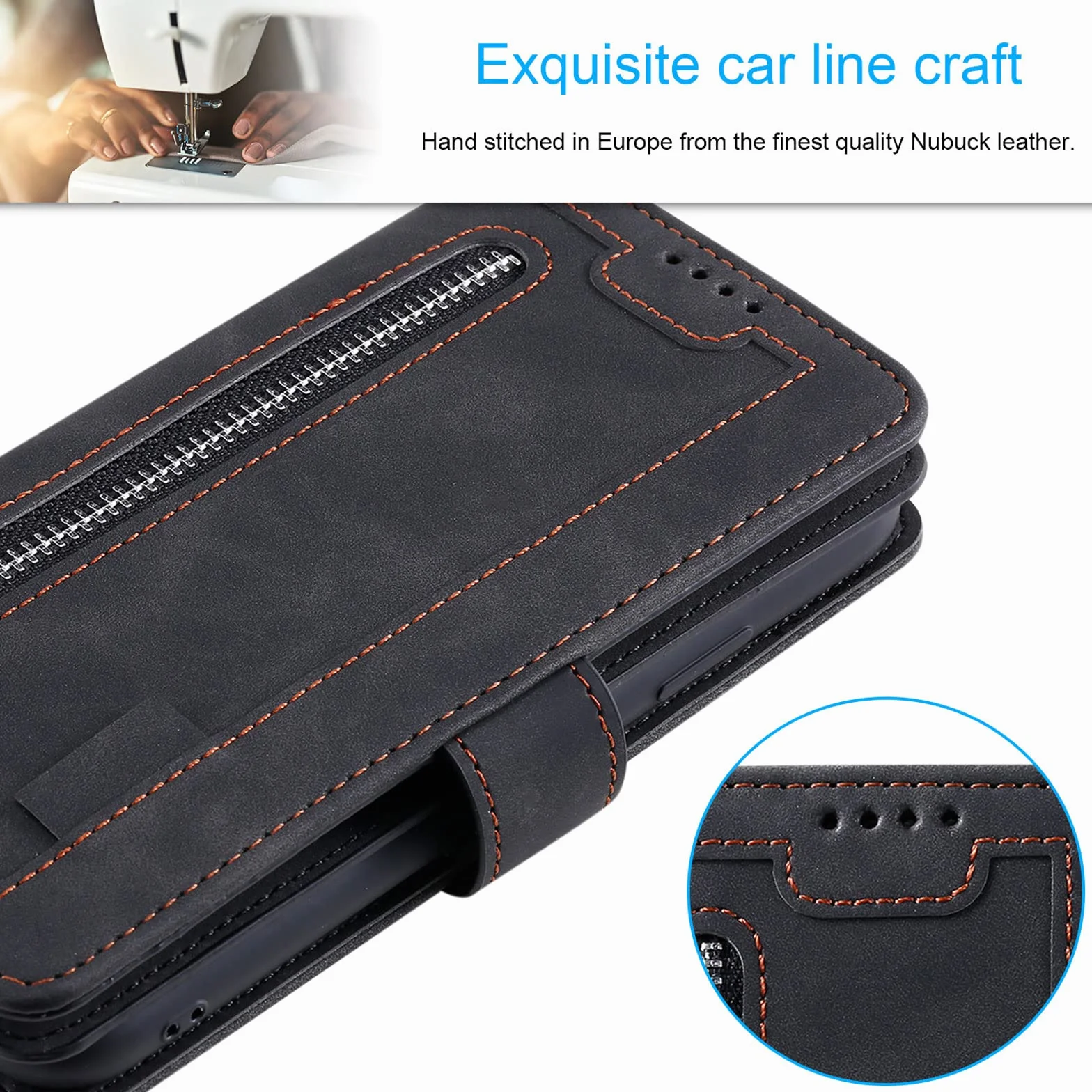 Etui do iPhone 14/14 Pro/14 Plus/14 Pro Max, skórzane etui na telefon komórkowy, portmonetka ochronna, portfel z 9 przegródkami na karty, etui z klapką, odporne na uderzenia, czarne, 35,5 cm (6,1")