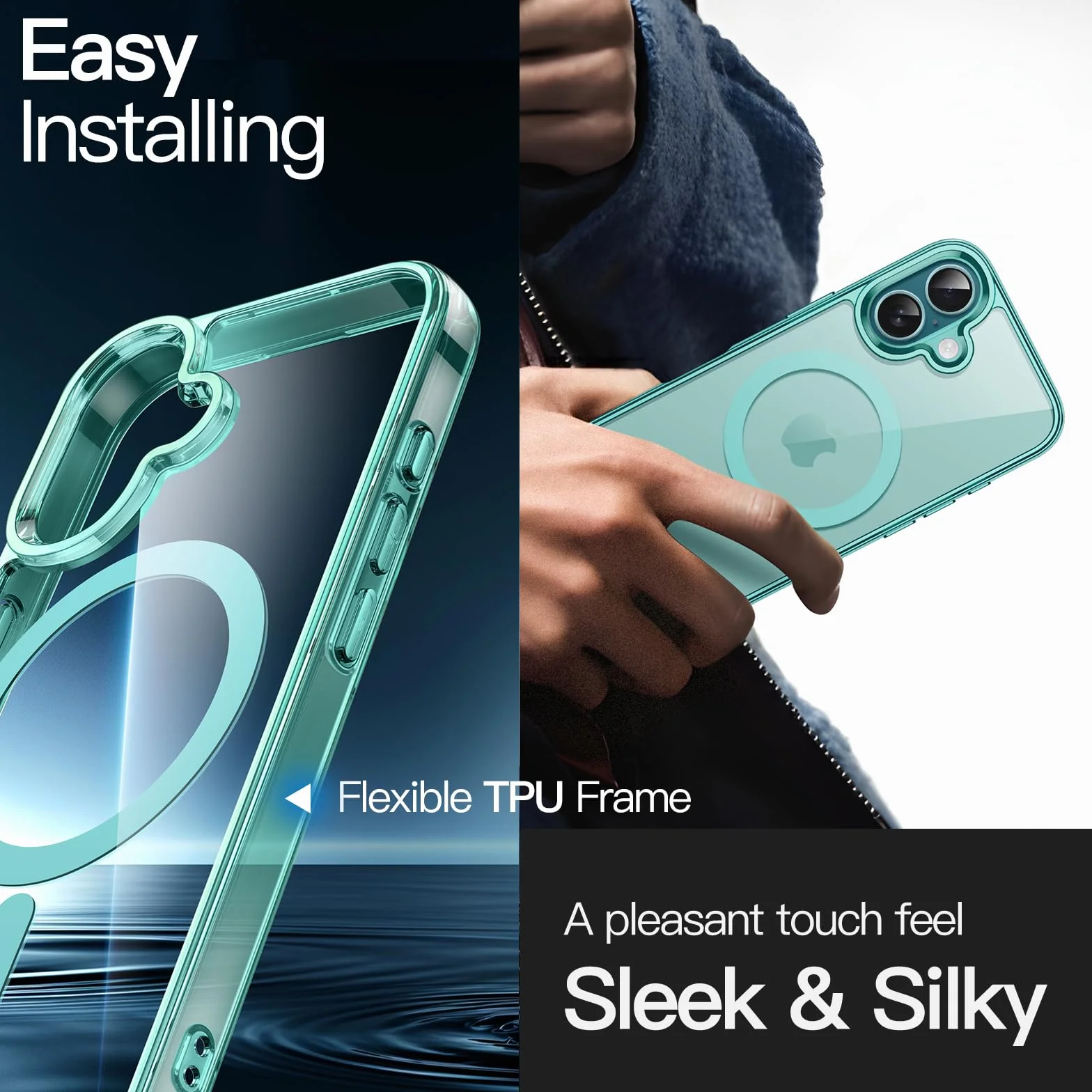 JETech Magnetyczne Etui do iPhone 16 6,1 Cala Kompatybilne z MagSafe Odporne na Wstrząsy i Zarysowania Niebiesko Zielony