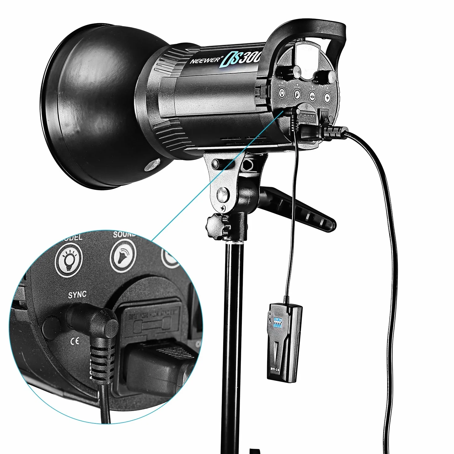 Neewer 16-kanałowy bezprzewodowy wyzwalacz lampy błyskowej RT-16, kompatybilny z Neewer S101-300W, S101-400W, S101-300W PRO, S101-400W PRO i innymi lampami studyjnymi