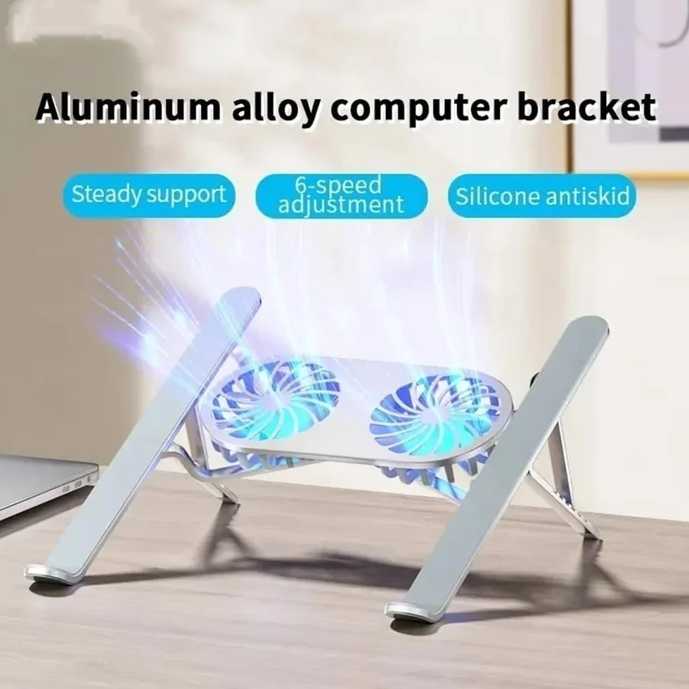 Podstawka pod laptopa, Laptop Cooler Base Stand Dual Fan Foldable Laptop Cooling Pad Aluminum Portable Bracket Akcesoria biurowe(Gray)