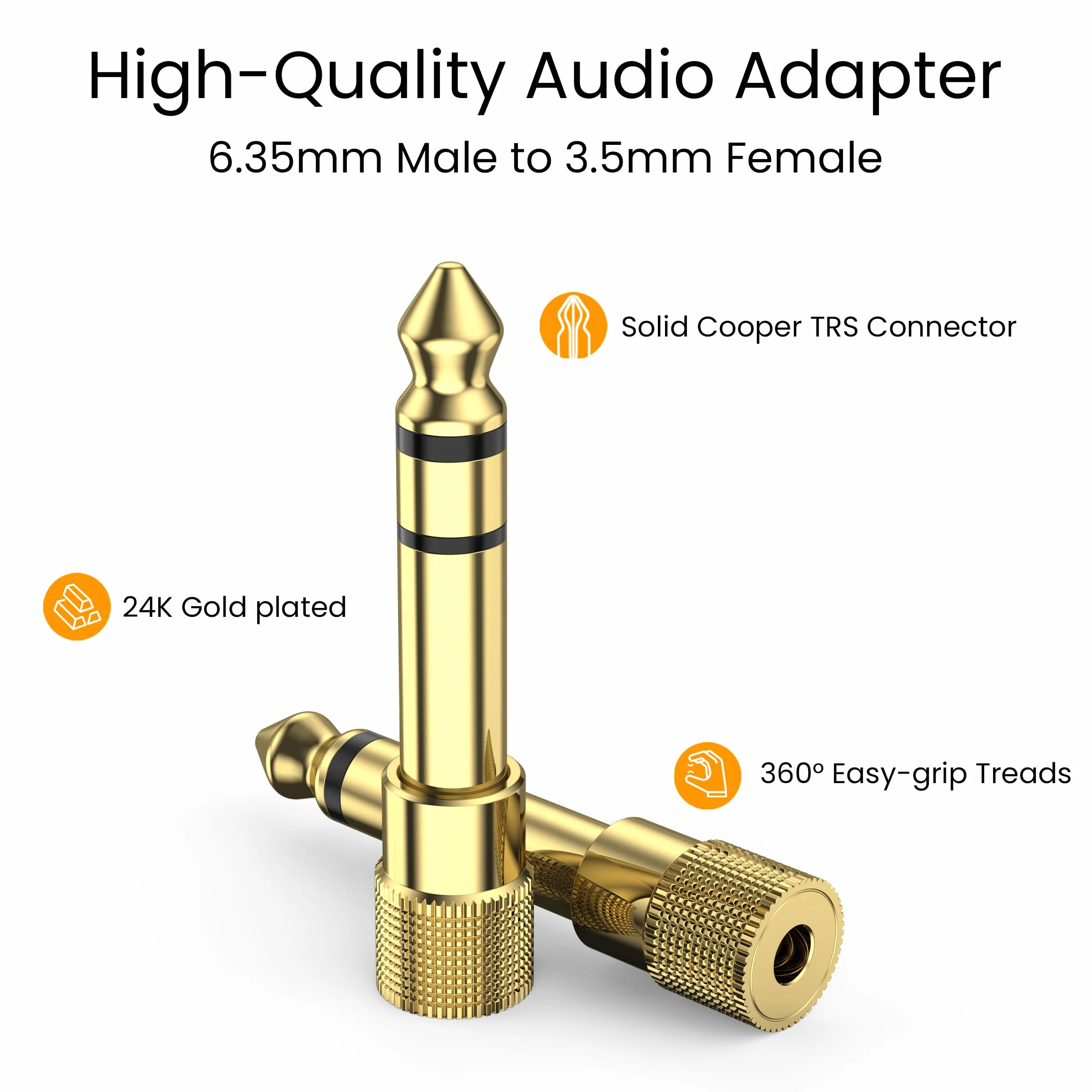 Tobfit 3 x Adapter Jack 6,35 mm Męski na 3,5 mm