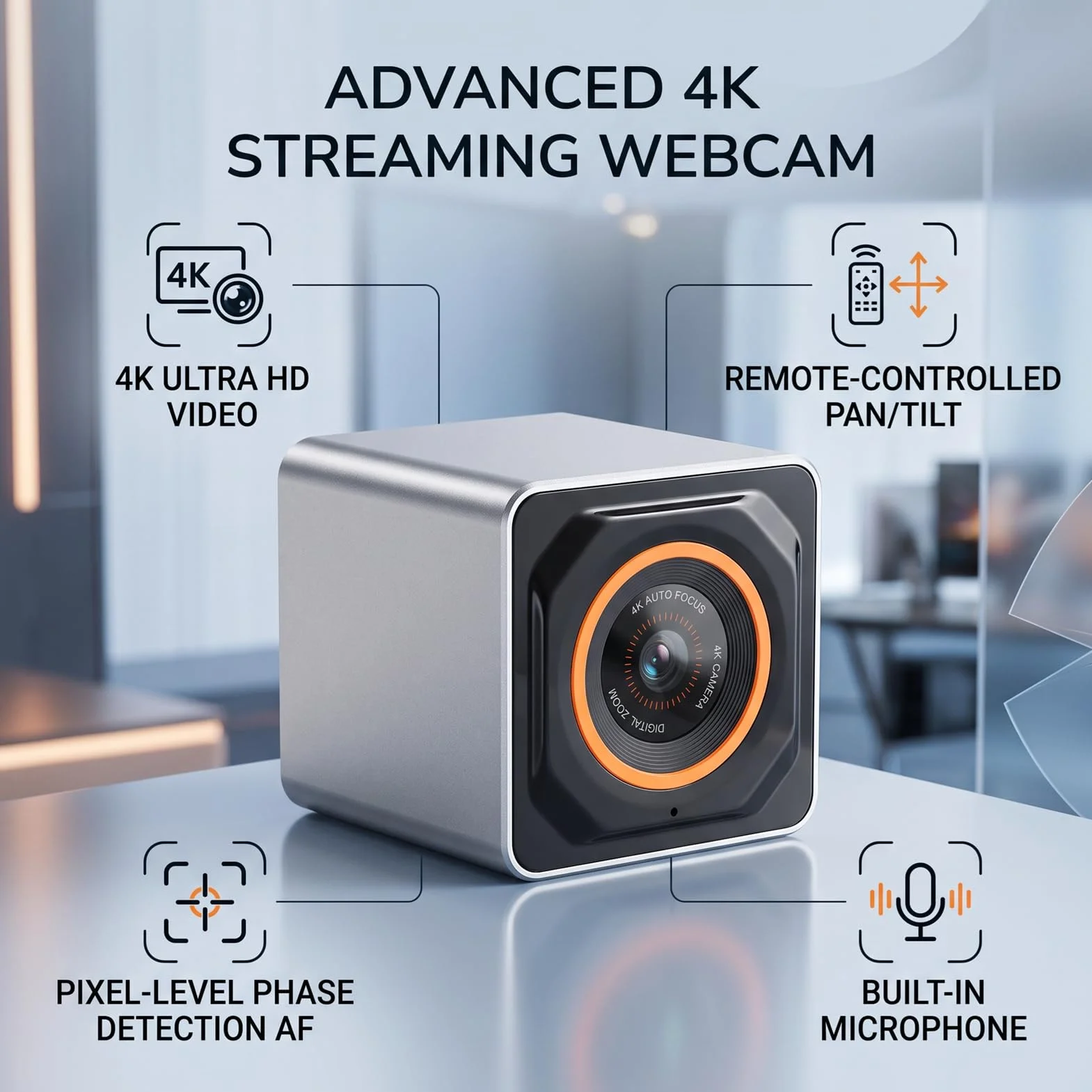 Luocute Kamera Internetowa 4K, 30fps, 75° FOV, PDAF Autofocus | Kamera PC z pilotem, podwójne mikrofony z redukcją hałasu, Plug and Play USB do transmisji na żywo, spotkań, rozmów wideo