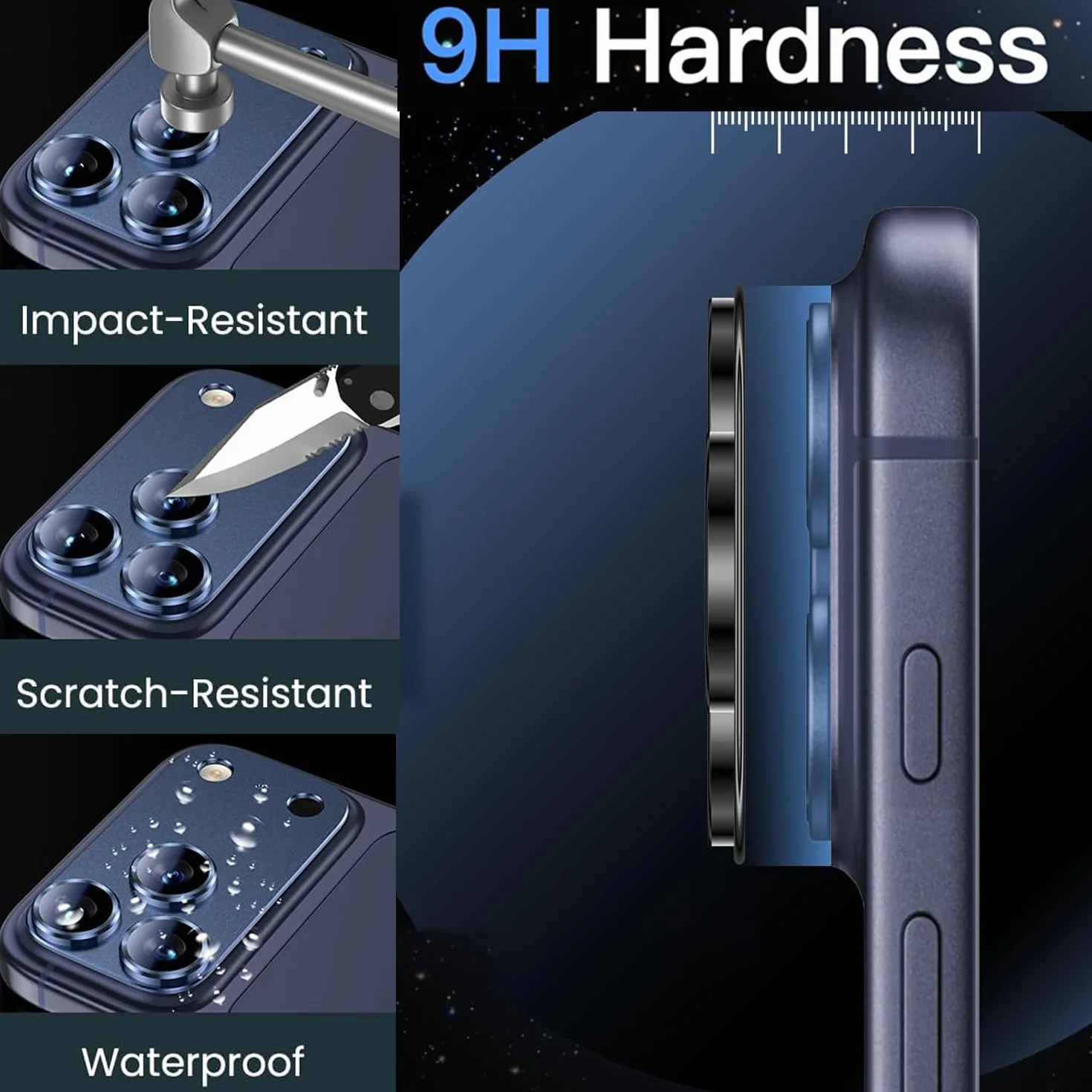 Kompatybilny z iPhone 17 Pro Max osłona obiektywu aparatu, [klasa wojskowa nietłukąca] [silna przyczepność] metalowa osłona ze szkła hartowanego, osłona ekranu aparatu, akcesoria