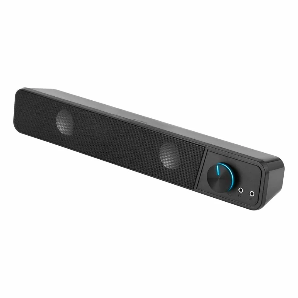 Speedlink BRIO Stereo Soundbar – dla komputerowa, doskonałej jakości dźwięku, 12 W, 2× wtyk jack 3,5 mm + wtyczka USB typu A, z regulacją głośności, gniazdem słuchawkowym i mikrofonowym, czarny