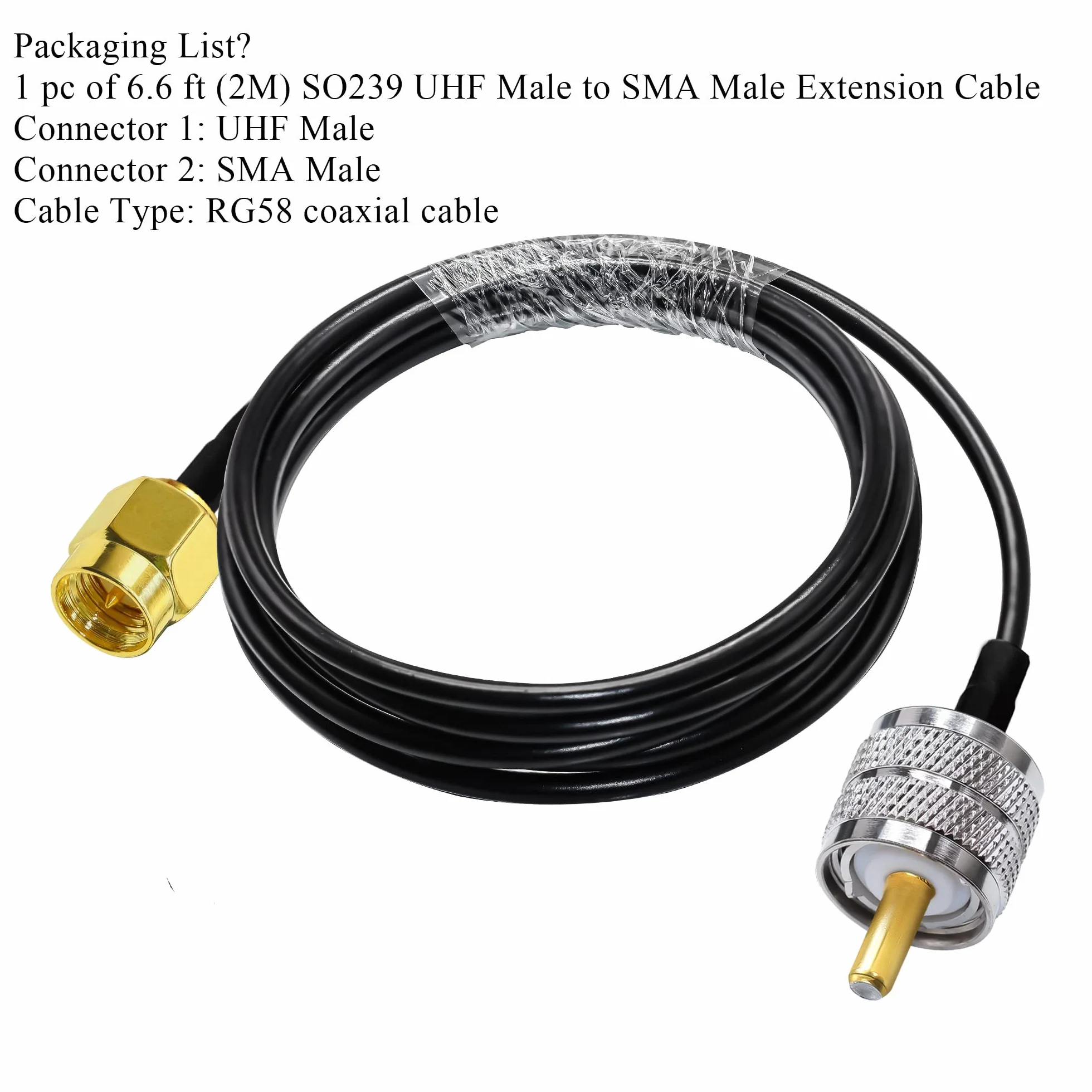 TUOLNK SMA do UHF kabel przedłużający RG58 6,6 ft (2 m) wtyczka SMA na SO239 PL259 wtyczka WiFi anteny pigtail kabel PL 259 kabel łączący do radia radiowego CB radiowego amatorskiego