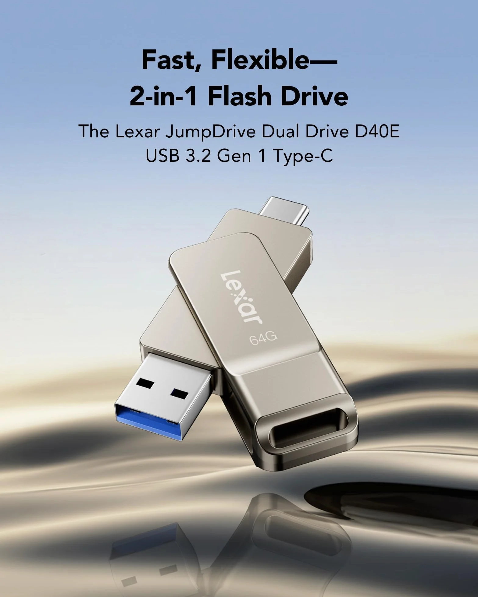 Lexar D40E Podwójny napęd 64 GB USB 3.2 Gen 1 typu C, pamięć flash USB-C, metalowa obudowa, obrotowa konstrukcja, pendrive (LJDD40E064G-BNSNG)