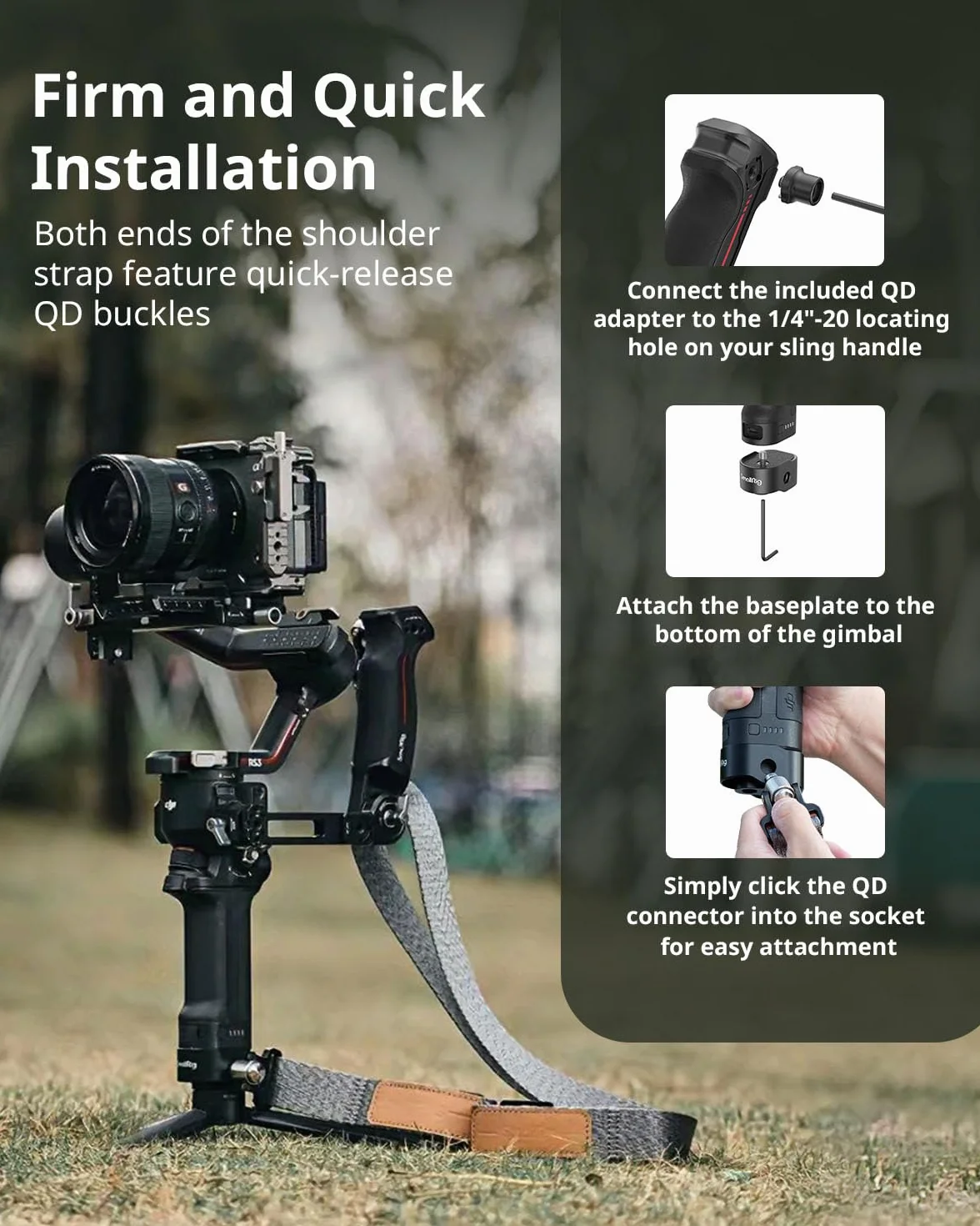 Pasek na ramię SMALLRIG RS3 RS2 redukujący wagę, kompatybilny z uchwytem do zawieszenia dla DJI, pasem gimbalowym z klamrami QD Quick Release dla DJI RS4 / RS 4Pro / RS 3 / RS 3 Pro/RS 2-4118 | DJI RS 5, RS4 Pro, RS4, RS3 Pro, RS3, RS2