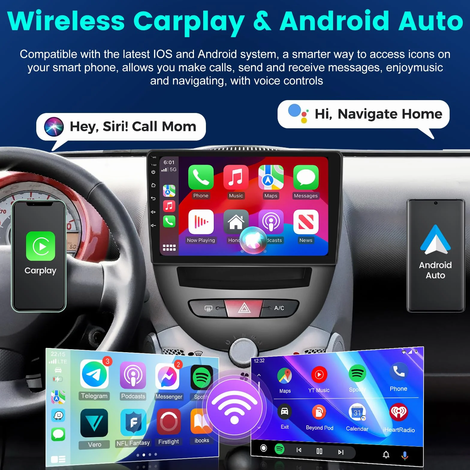 Radio samochodowe 2G+64G Android 13 do Toyota Aygo/Peugeot 107/Citroen C1 2004-2014, 10,1-calowy ekran dotykowy stereo, bezprzewodowe Carplay i Android Auto/GPS/WiFi/Bluetooth/EQ/FM RDS Radio