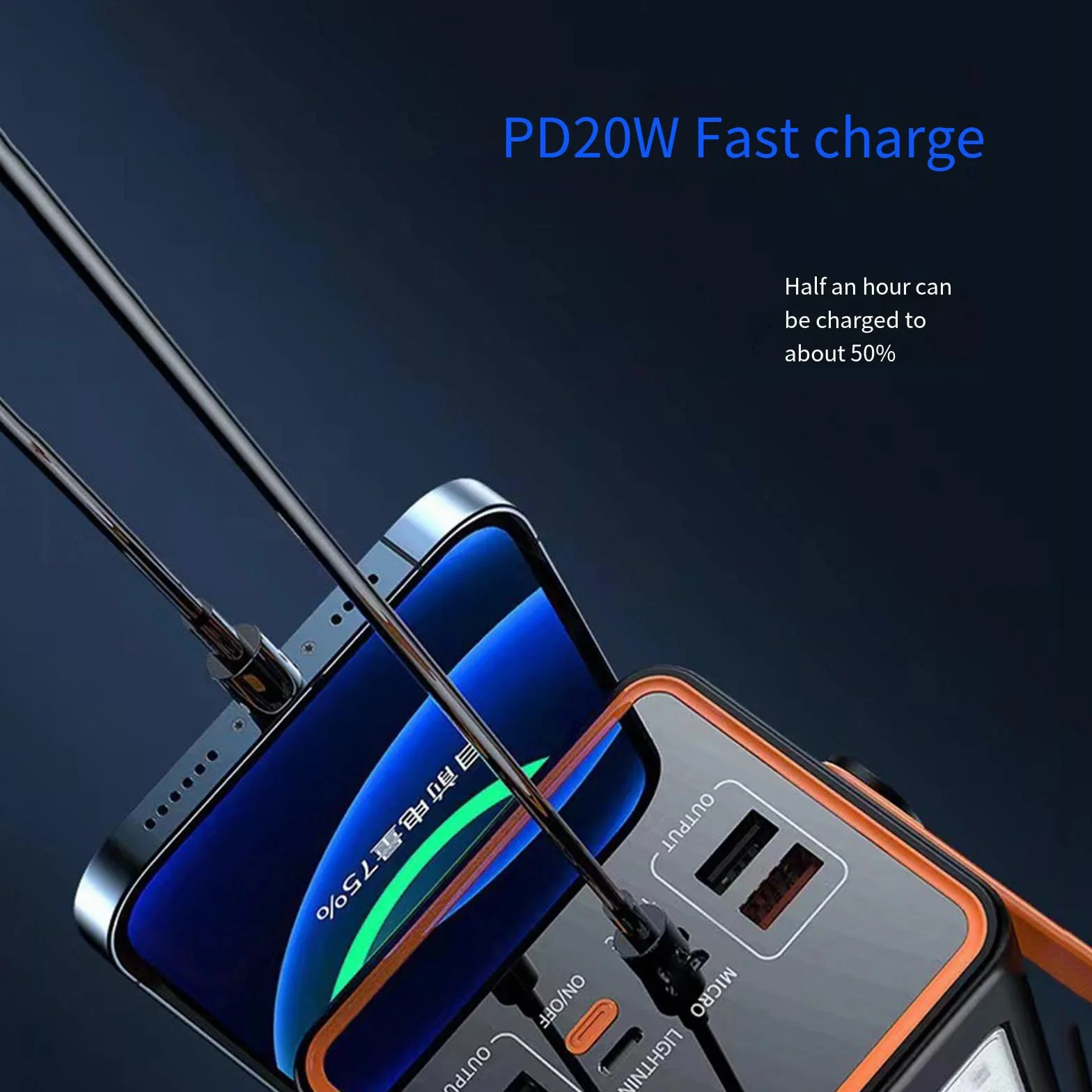 Duża pojemność 66W Szybkie ładowanie + Pd20W Przenośny zewnętrzny powerbank do telefonu komórkowego z oświetleniem,Black-90000mAh