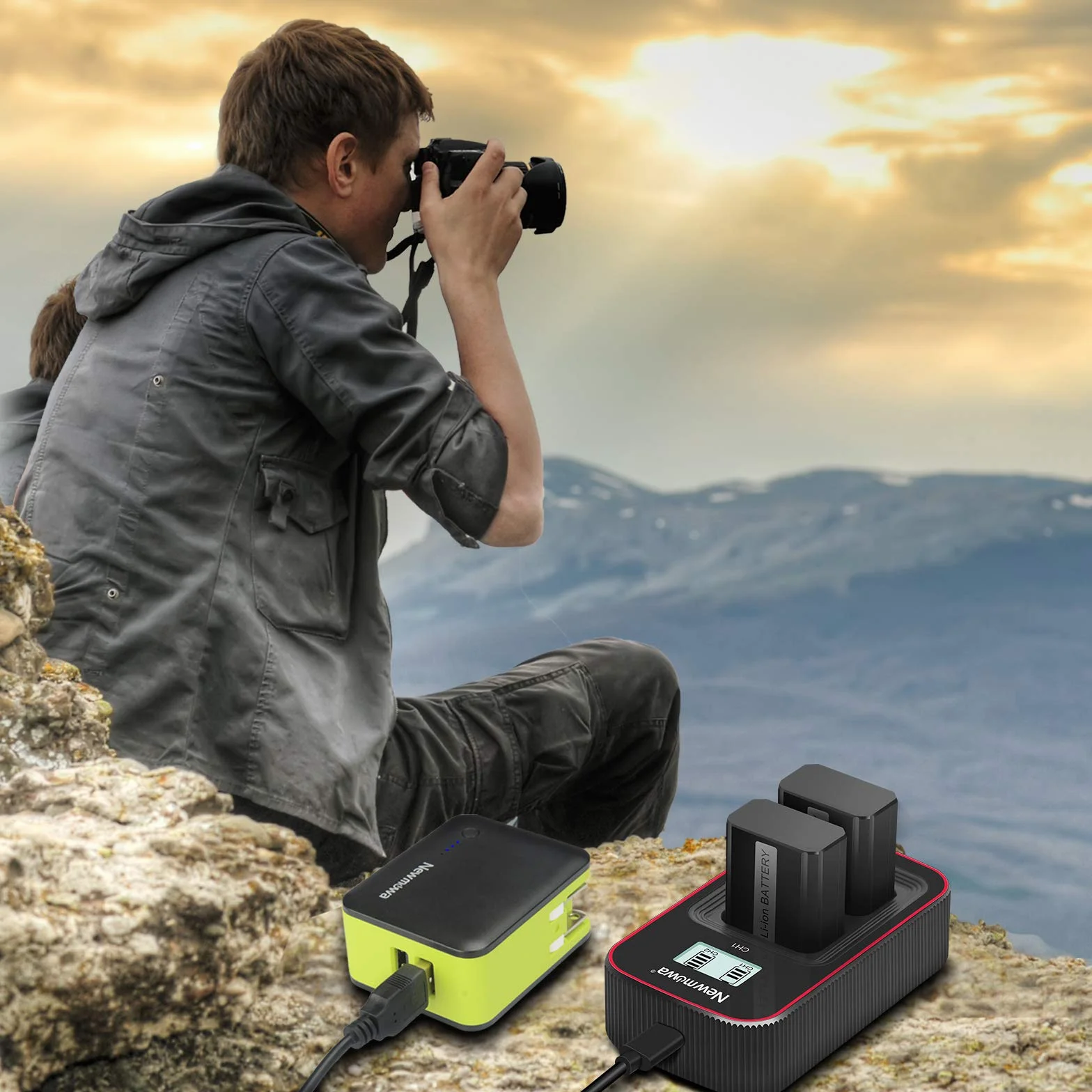 Newmowa Inteligentny wyświetlacz LCD podwójna ładowarka USB do Sony NP-FW50, Sony Alpha a3000, Alpha a5000, Alpha a5100, a6000, a6100, a6300, a6400, a6500, Alpha 7, a7, Alpha 7R, A7R, Alpha 7S, a7S