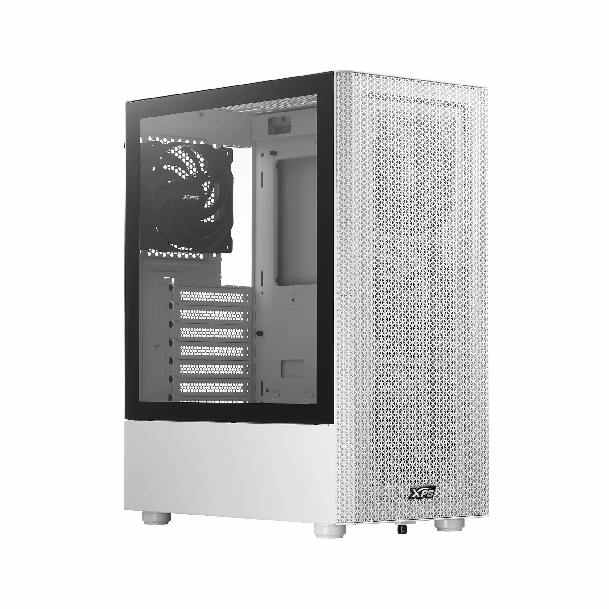 XPG Valor Mesh (kompaktowa obudowa ATX-Mid-Tower, konstrukcja panelu przedniego Mesh, panel boczny ze szkła hartowanego 3 mm, fabrycznie zainstalowany wentylator x4 120 mm)
