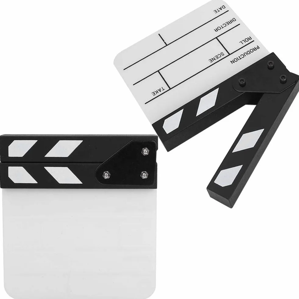 Qiilu Tablica do klaśnięć, mini akrylowa scena reżyserska Clapperboard TV film płyta akcji, rekwizyt do wycinania filmów z długopisem (PAV1BWE3S)