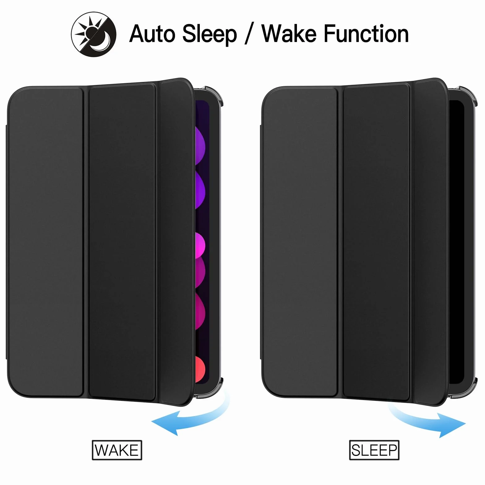 JETech Etui dla iPad mini (A17 Pro, Model 2024, 7. Generacji) / mini 6 (Model 2021, 6. Generacji), Smukła Stojak Twardy tył Pokrowiec z Funkcją Case Automatycznego Budzenia/Snu (Czarny)