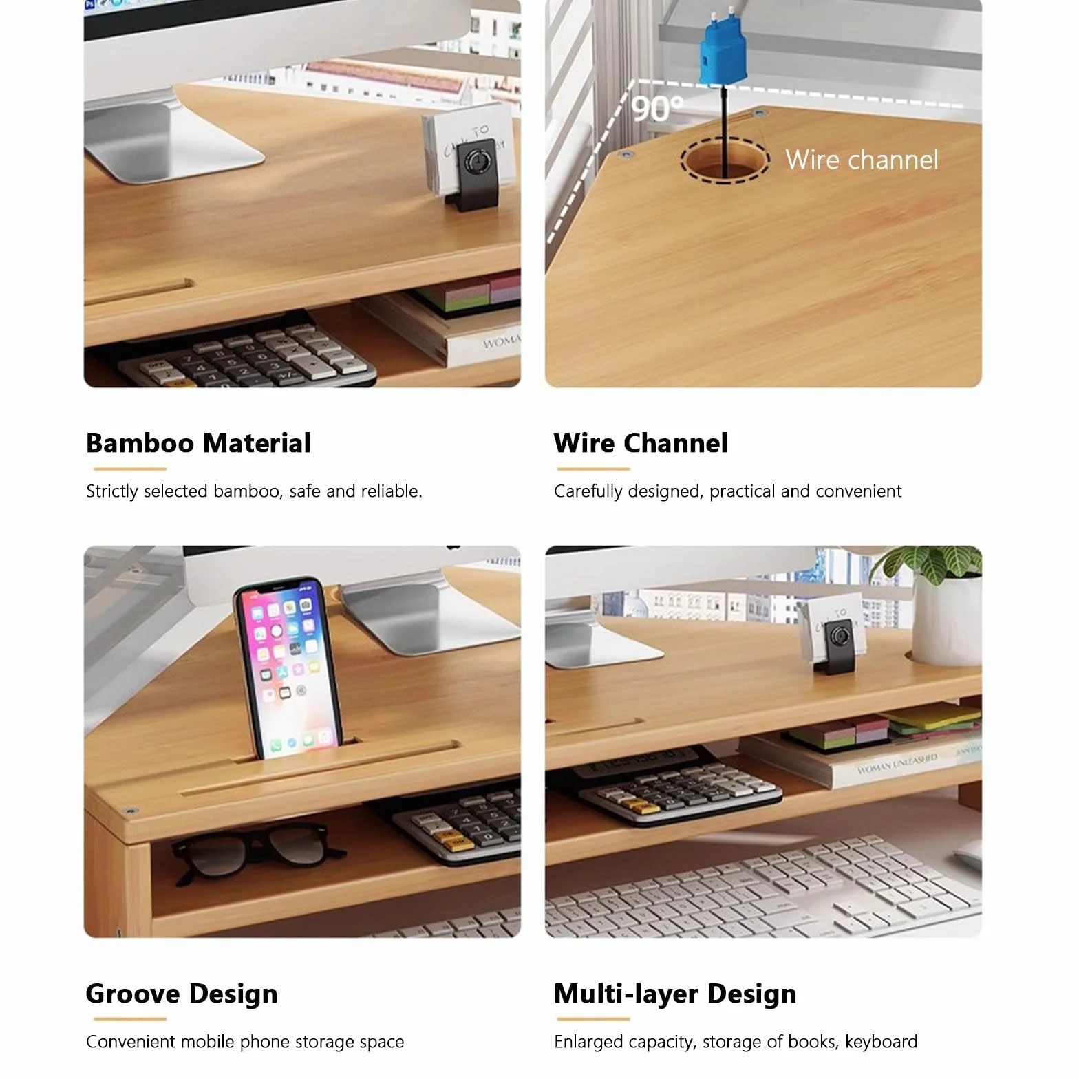 Monitoruj stojak z przechowywaniem 2-poziomowy stojak na monitor z zarządzaniem uchwytem telefonu i kablami Laptop Computer Desk Organizer Stand, For Home & Office,Walnut