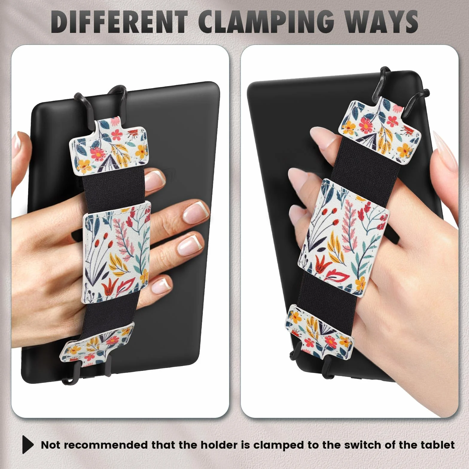 MoKo Soft Hand Strap for 6-8" Kindle eReaders Fire Tablet Kindle/Kobo/Voyaga/Lenovo/Sony Kindle E-Book Tablet, Black High-Elasticity Versatile Hand Strap Lightweight Finger Grip Holder, Flowers