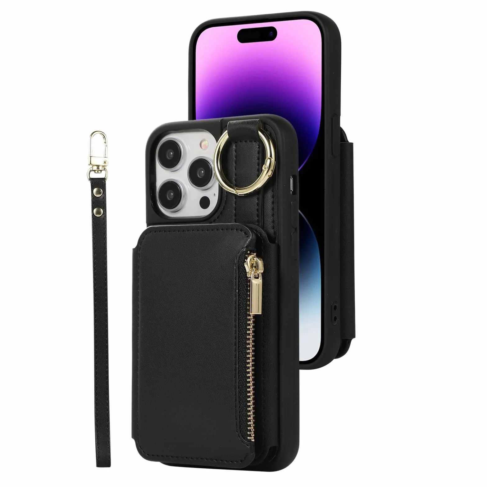 Générique Etui na telefon komórkowy IPhone16/16Pro/16Pro Max, Tarjetero Incorporado Cartera etui na telefon komórkowy z klapką do prueba etui na golfy (czarny, 16promax)