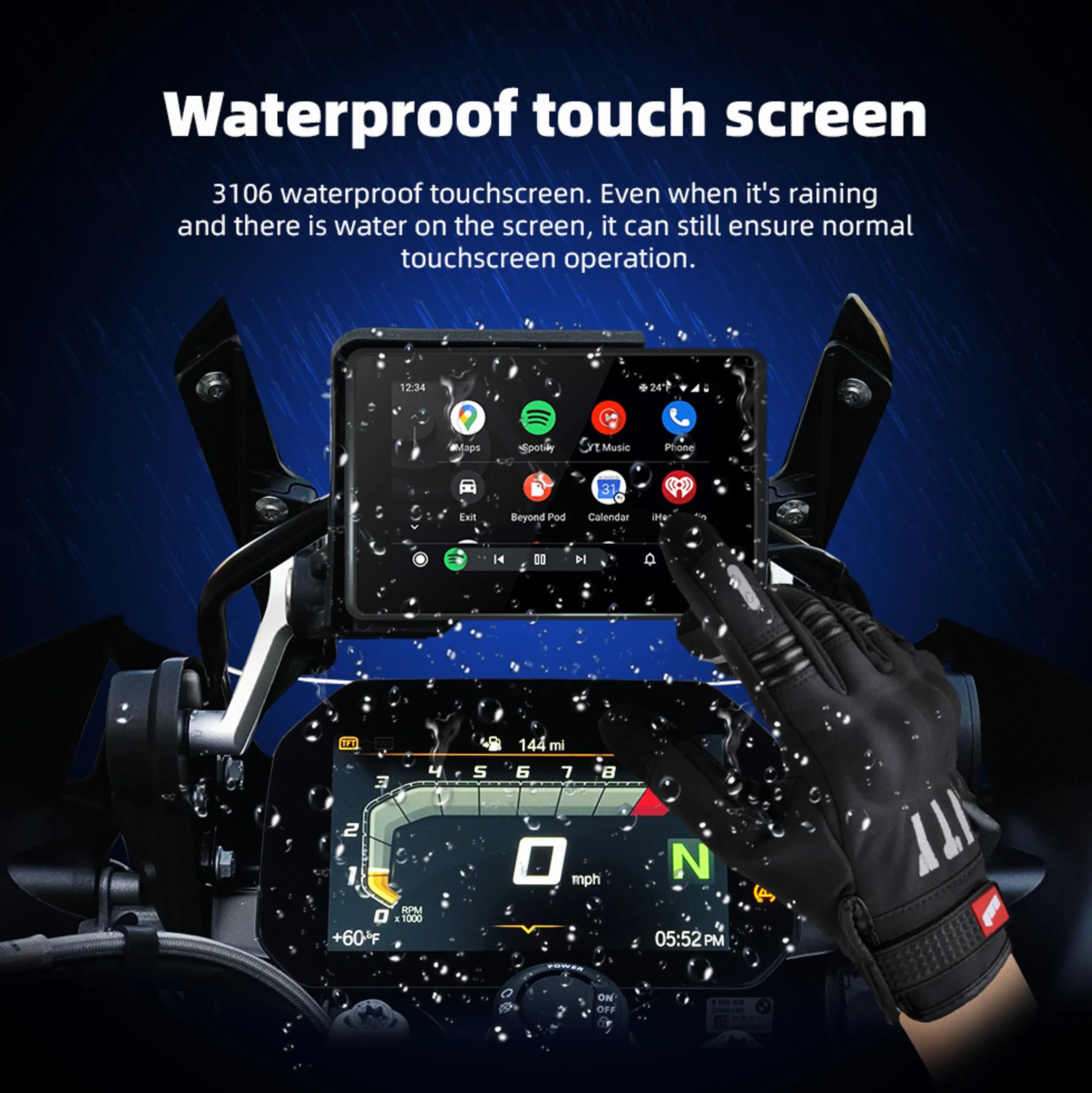 5-calowy ekran CarPlay do motocykla BMW, sterowanie Wonder Wheel, CANBUS Plug & Play, bezprzewodowy Apple CarPlay i Android Auto, wodoodporny ekran GPS